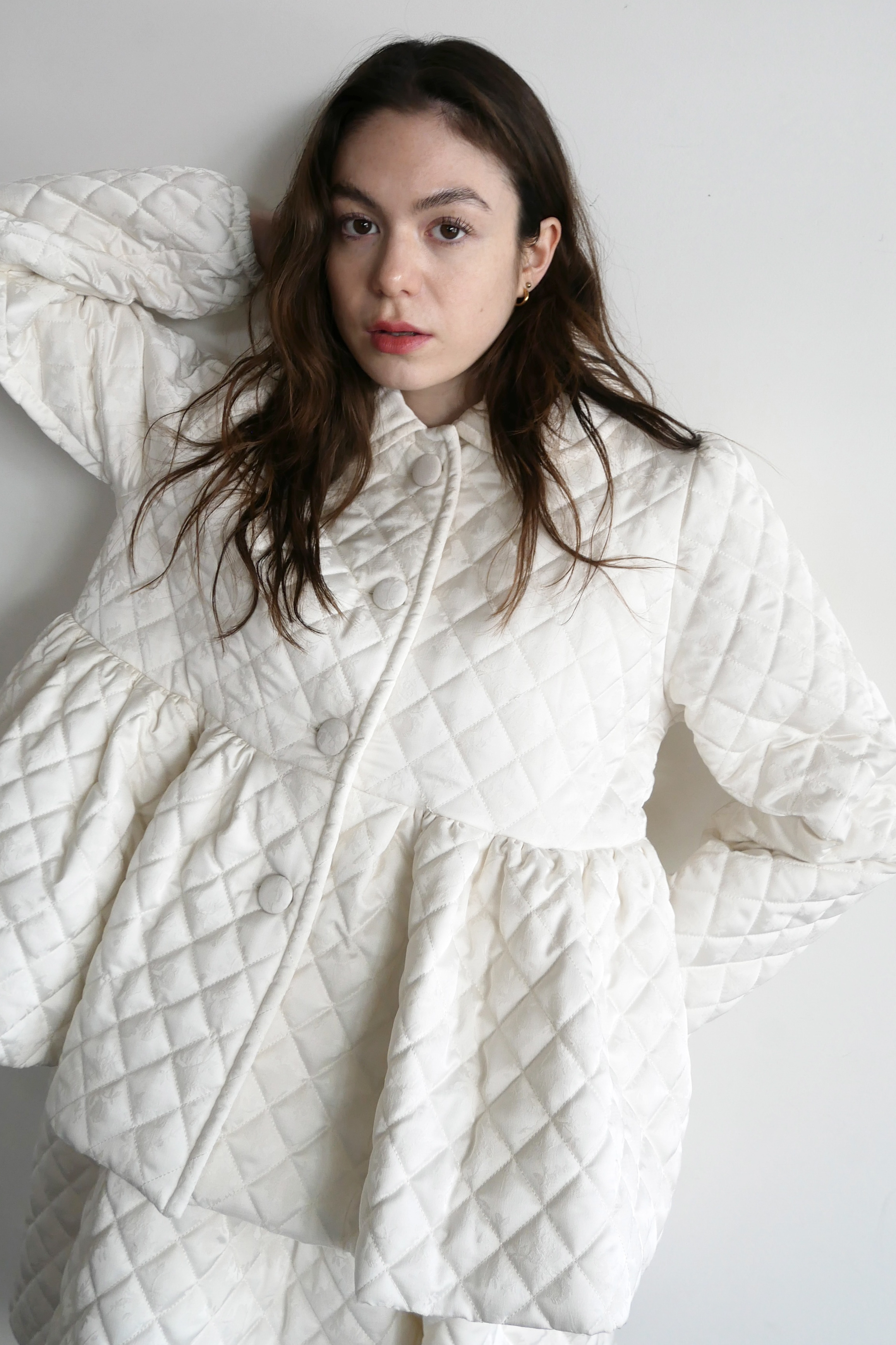 HONEY MI HONEY｜quilting rose satin peplum coat