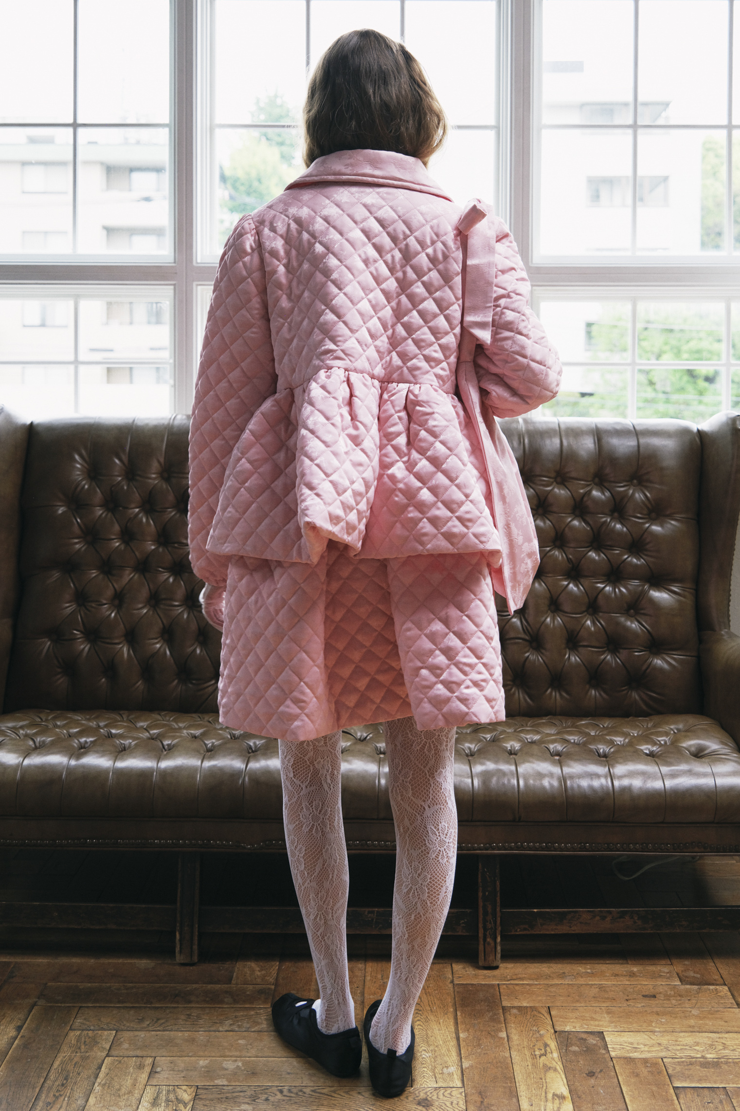 HONEY MI HONEY｜quilting rose satin peplum coat