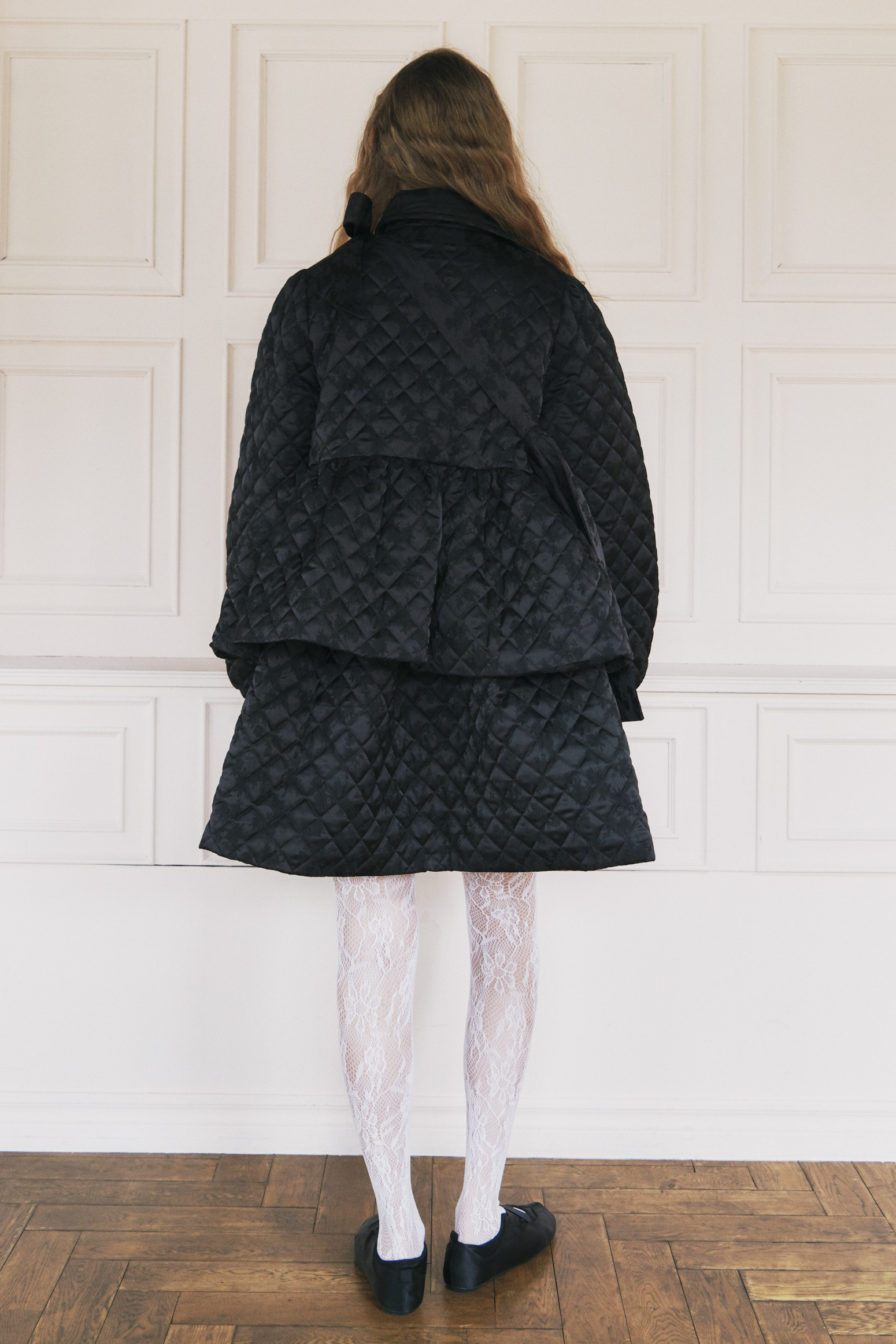 HONEY MI HONEY｜quilting rose satin peplum coat