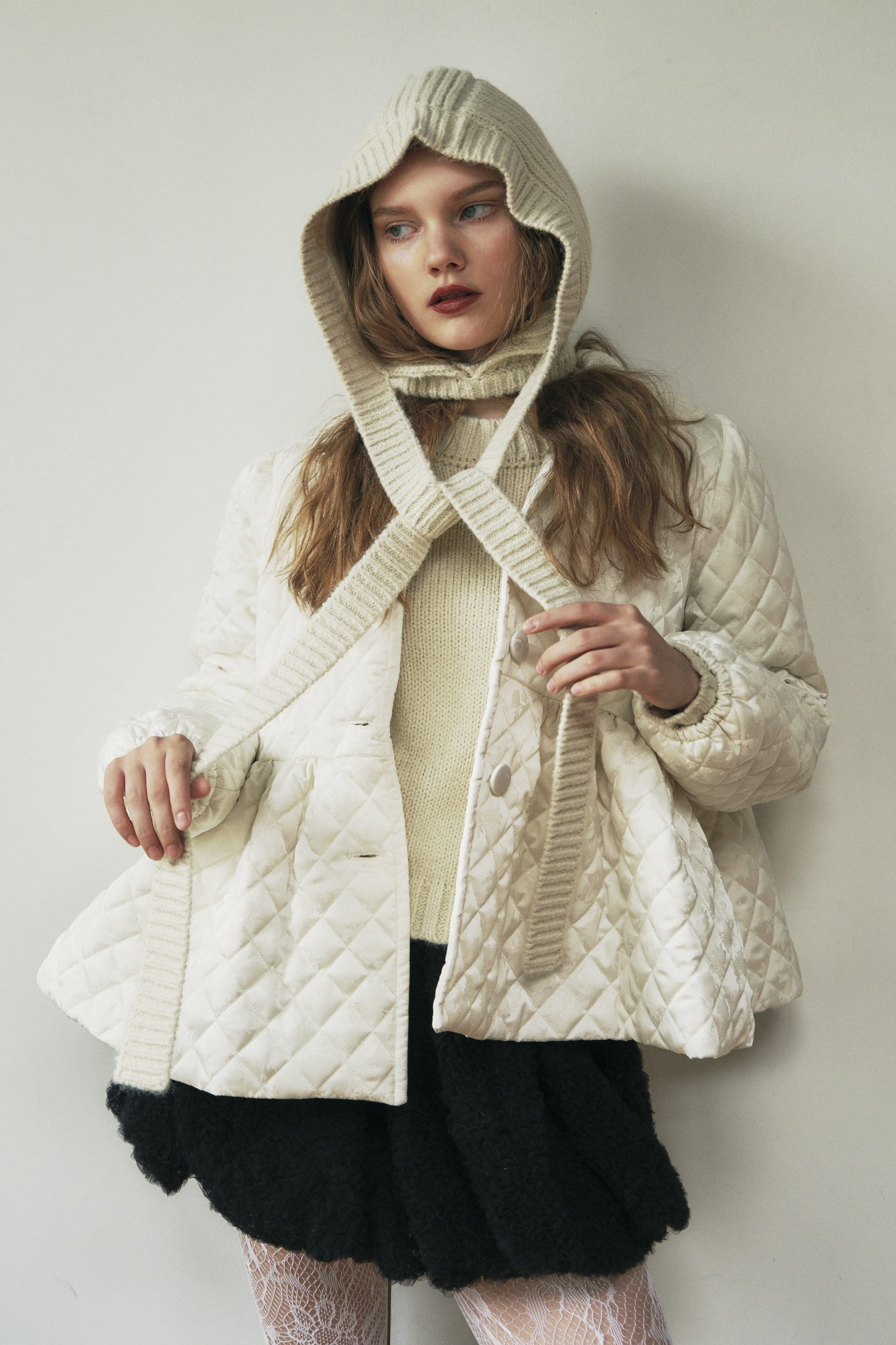 HONEY MI HONEY｜quilting rose satin peplum coat