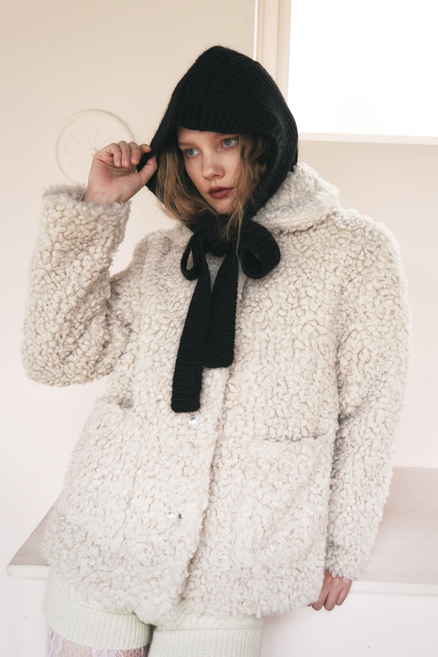 HONEY MI HONEY｜パールボタン付きボアジャケット｜大人可愛い冬アウター