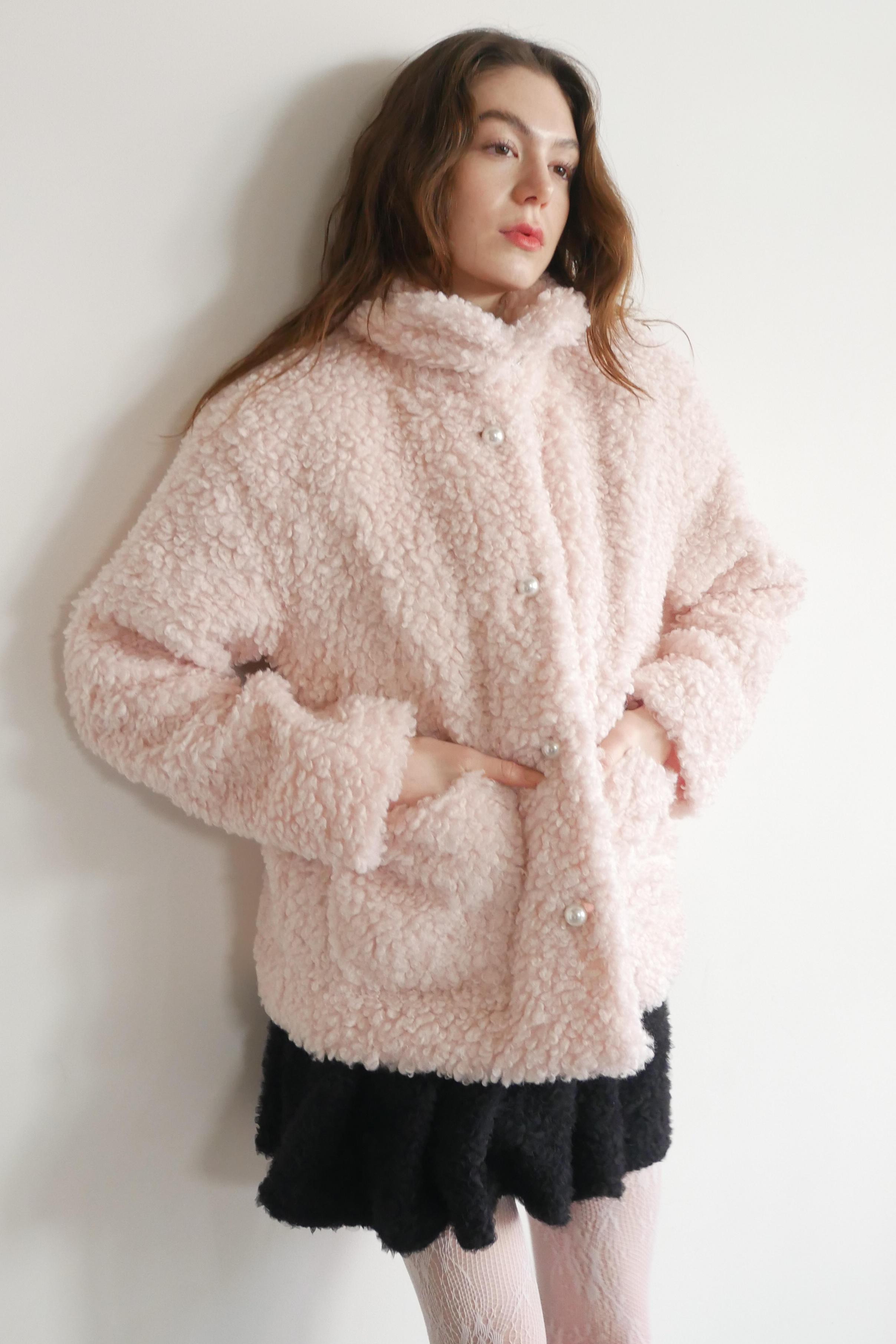 HONEY MI HONEY｜パールボタン付きボアジャケット｜大人可愛い冬アウター