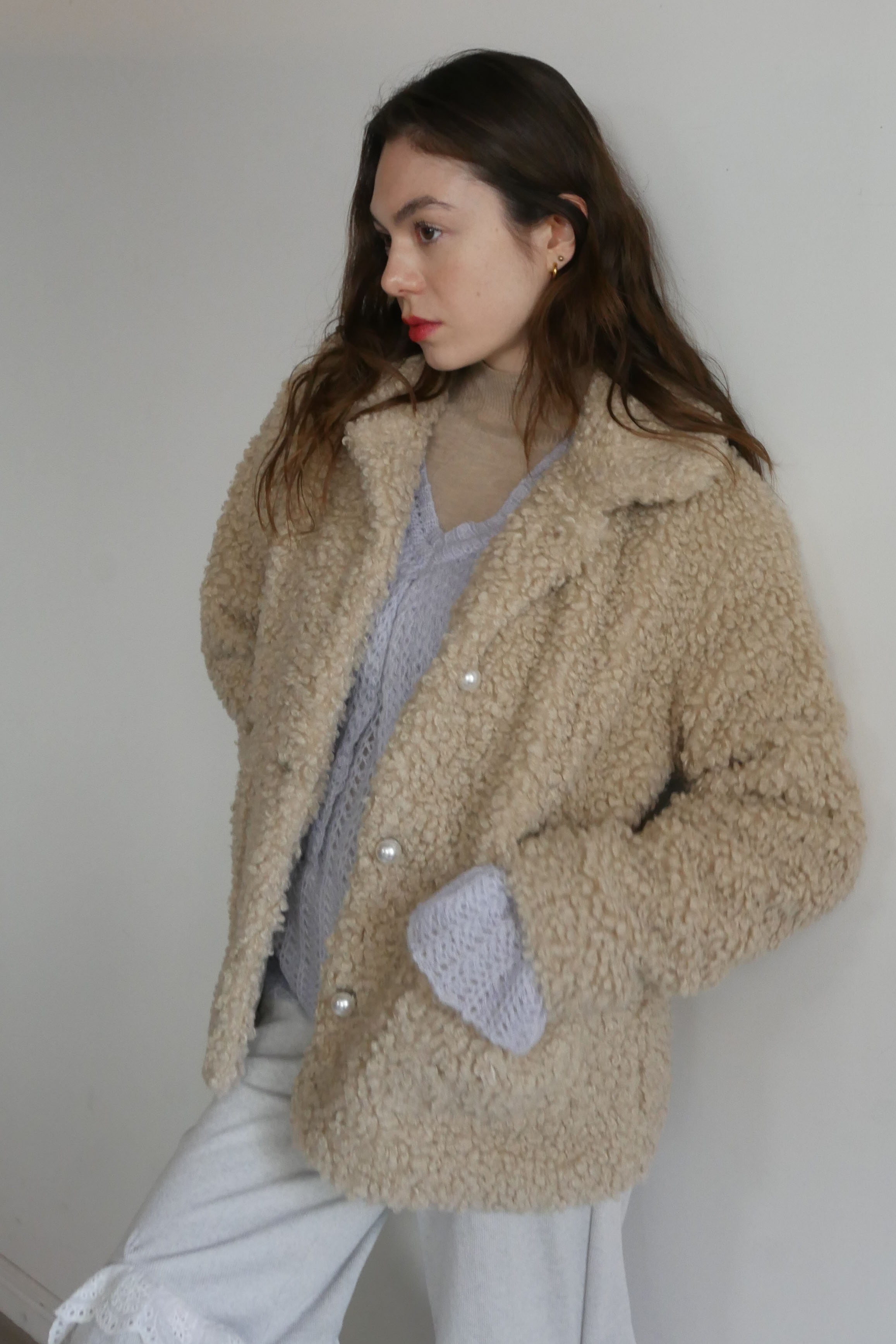 HONEY MI HONEY｜パールボタン付きボアジャケット｜大人可愛い冬アウター