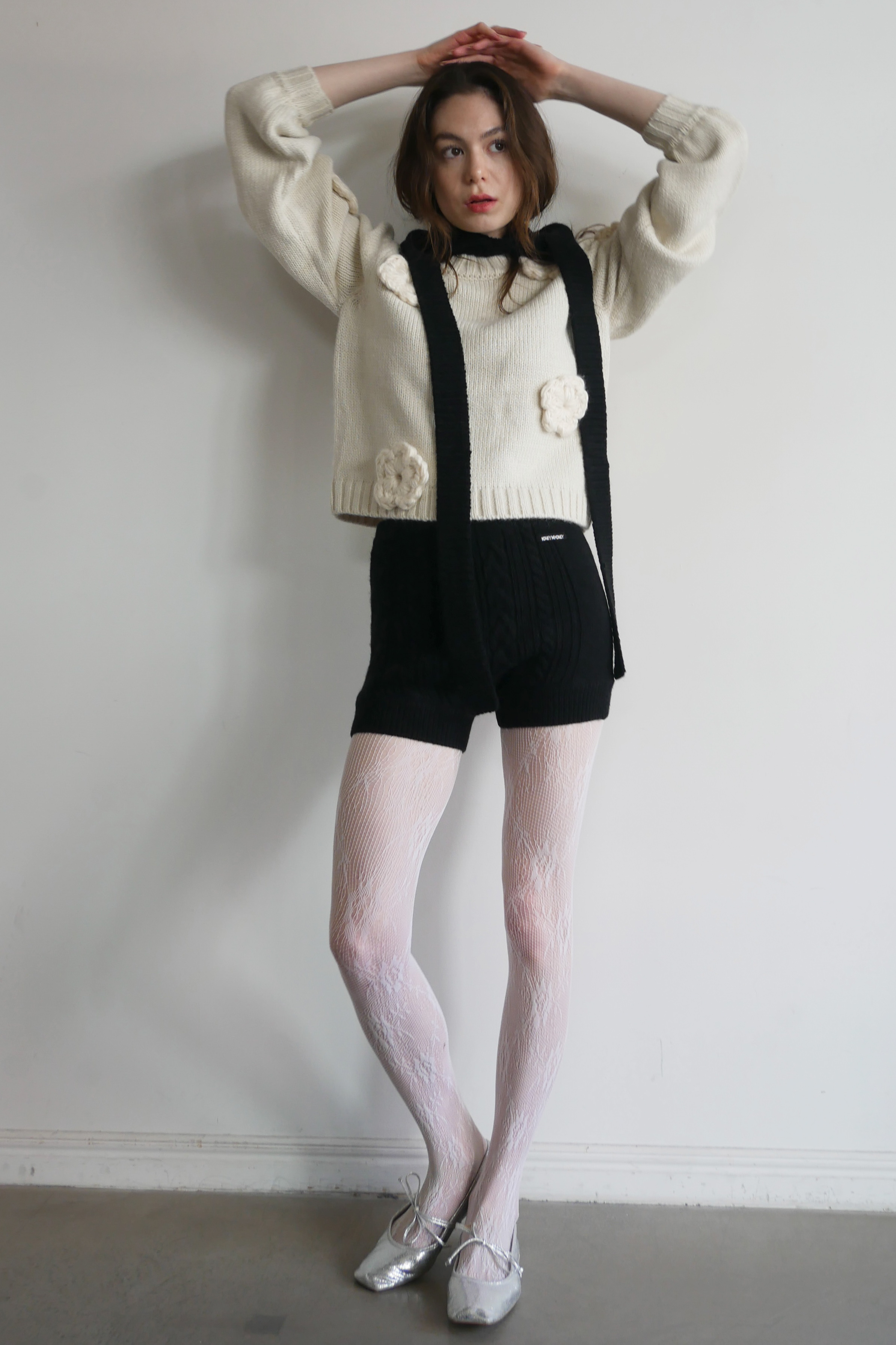 HONEY MI HONEY｜ケーブルニットショートパンツ｜大人可愛い冬ボトム