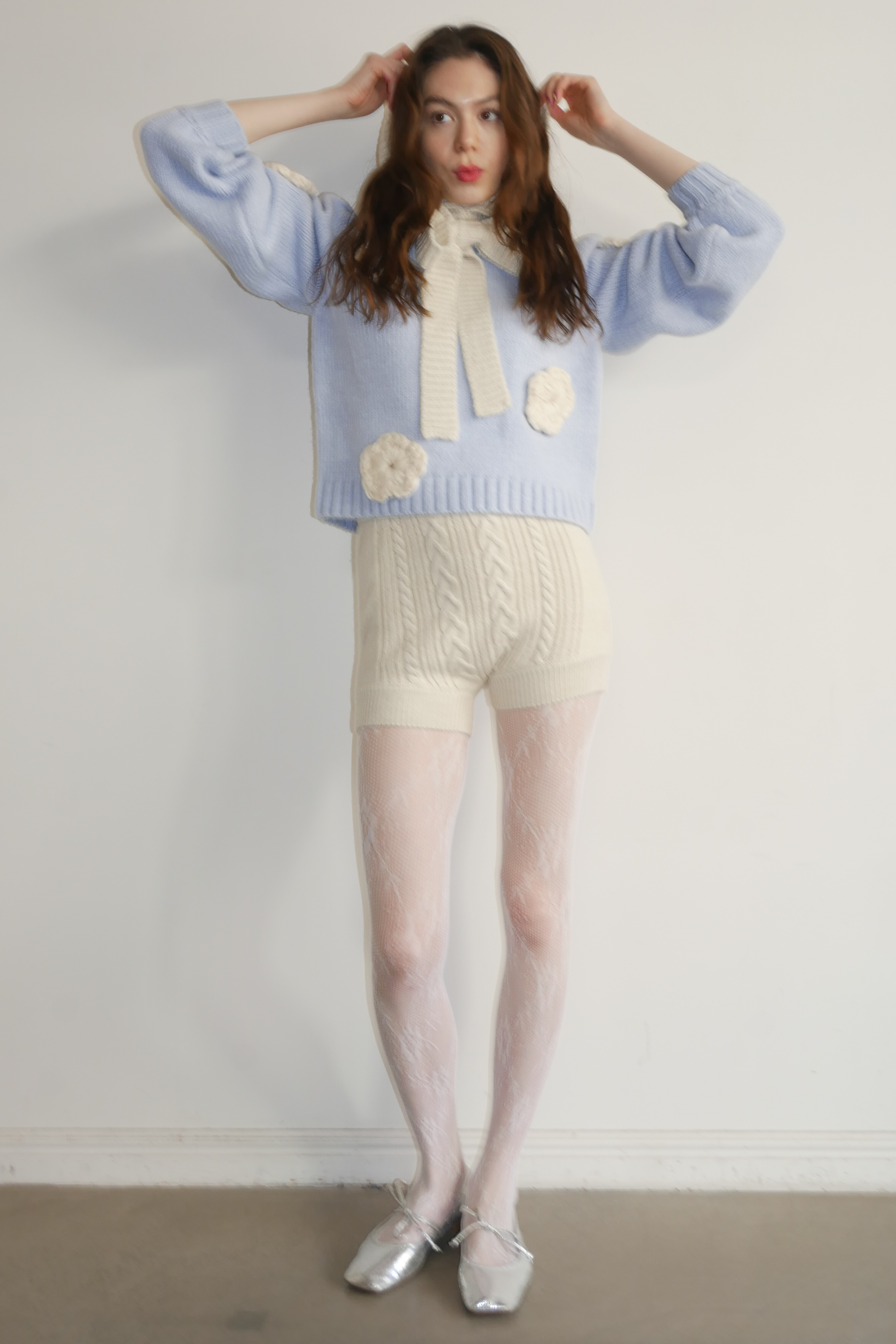 HONEY MI HONEY｜ケーブルニットショートパンツ｜大人可愛い冬ボトム