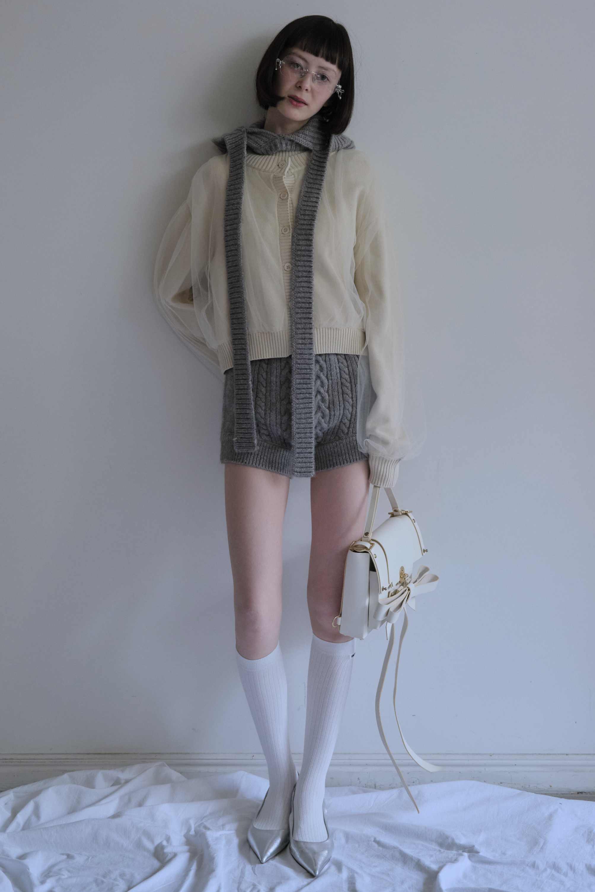 HONEY MI HONEY｜ケーブルニットショートパンツ｜大人可愛い冬ボトム