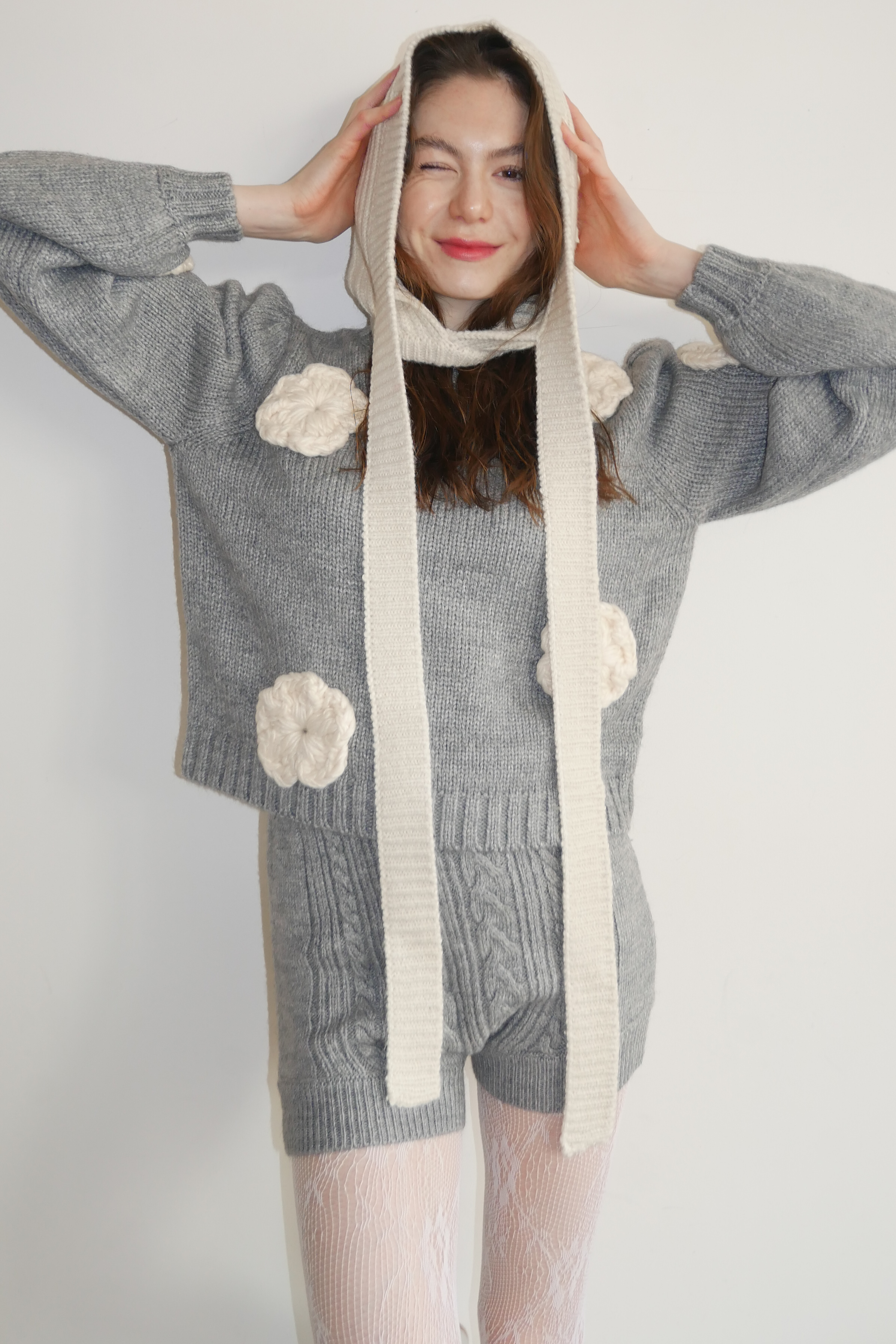 HONEY MI HONEY｜立体フラワーニット｜レディース パフスリーブセーター