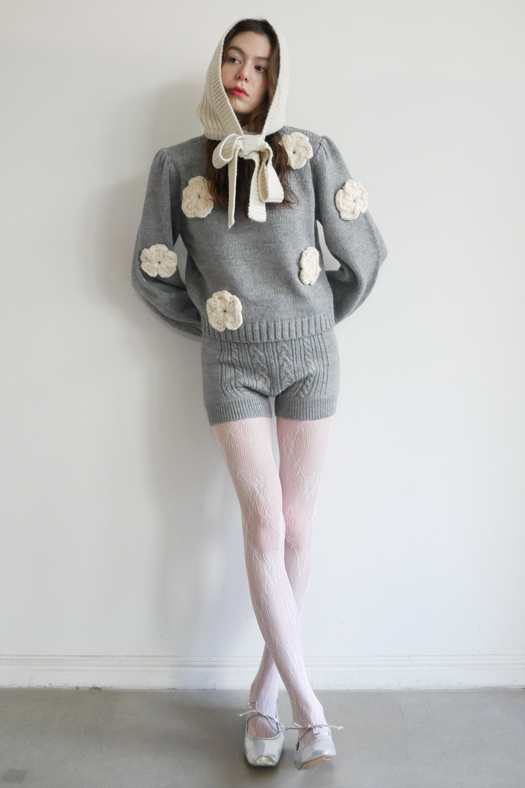 HONEY MI HONEY｜立体フラワーニット｜レディース パフスリーブセーター