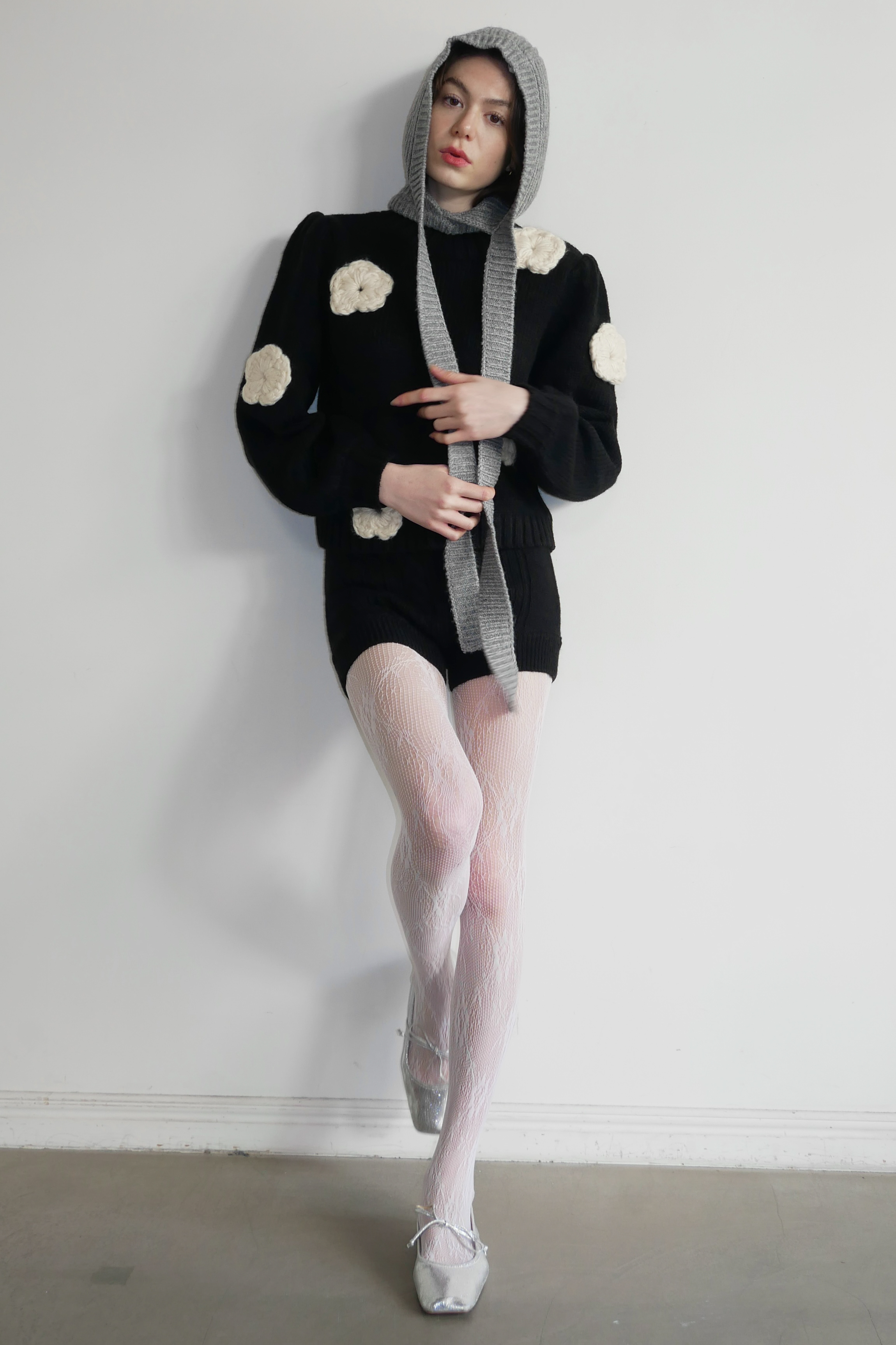 HONEY MI HONEY｜立体フラワーニット｜レディース パフスリーブセーター