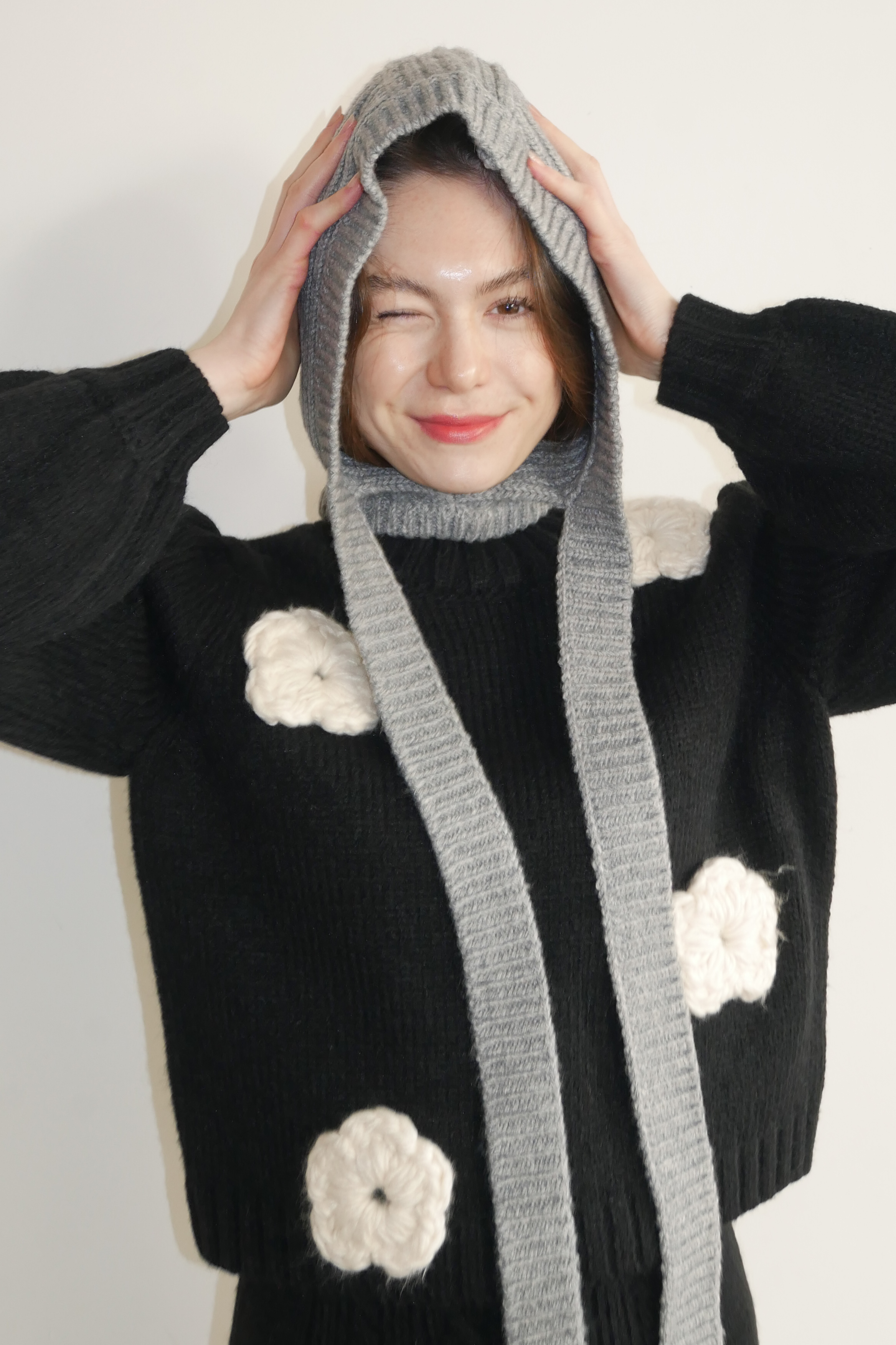 HONEY MI HONEY｜立体フラワーニット｜レディース パフスリーブセーター