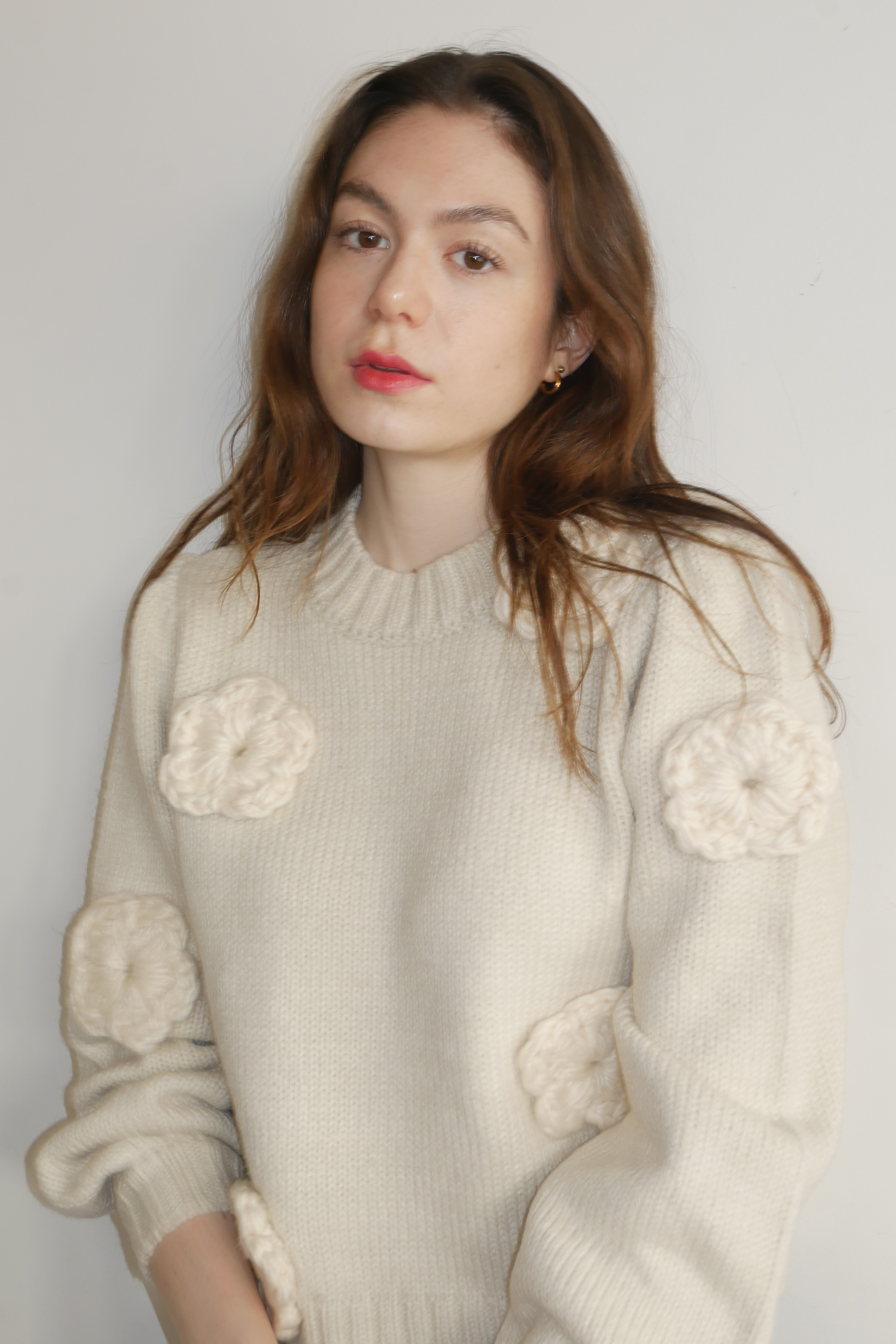 HONEY MI HONEY｜立体フラワーニット｜レディース パフスリーブセーター