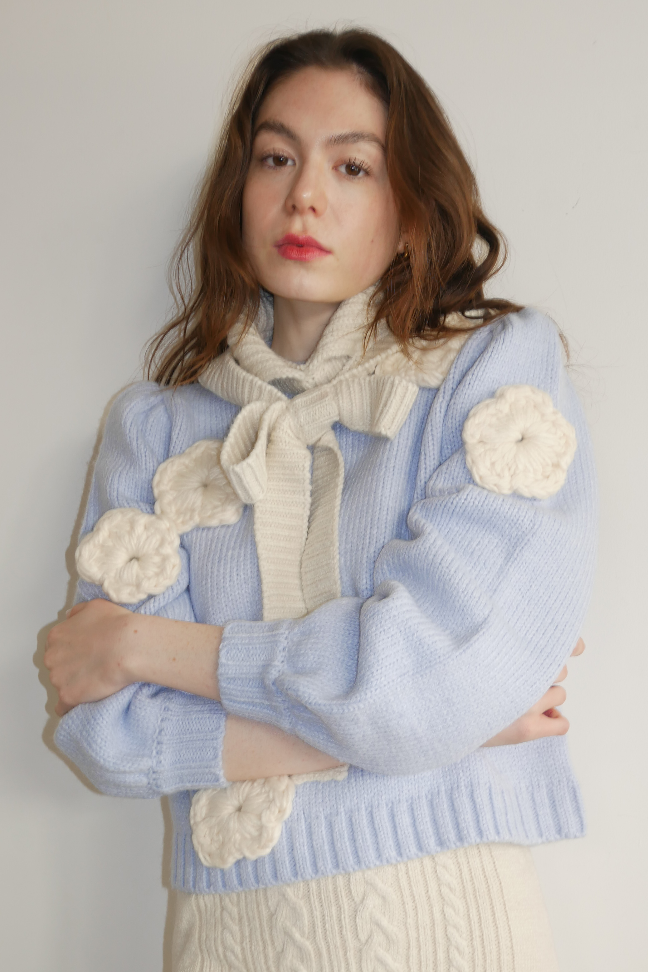 【HONEY MI HONEY】flower puff sleeve knit