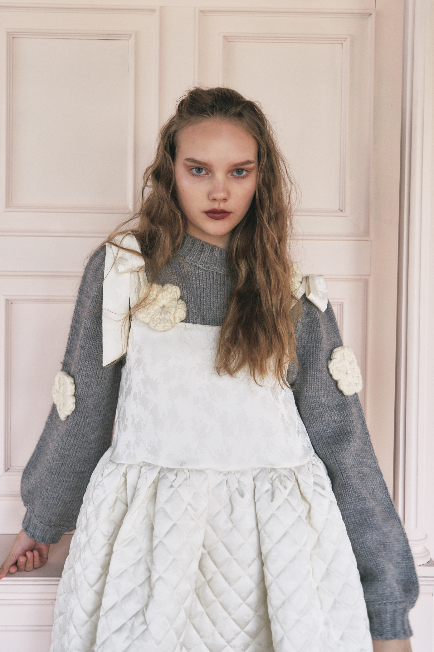 HONEY MI HONEY｜立体フラワーニット｜レディース パフスリーブセーター