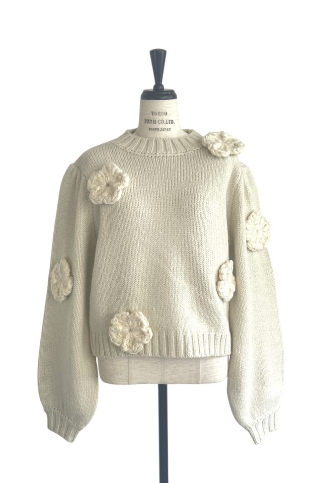 HONEY MI HONEY｜立体フラワーニット｜レディース パフスリーブセーター
