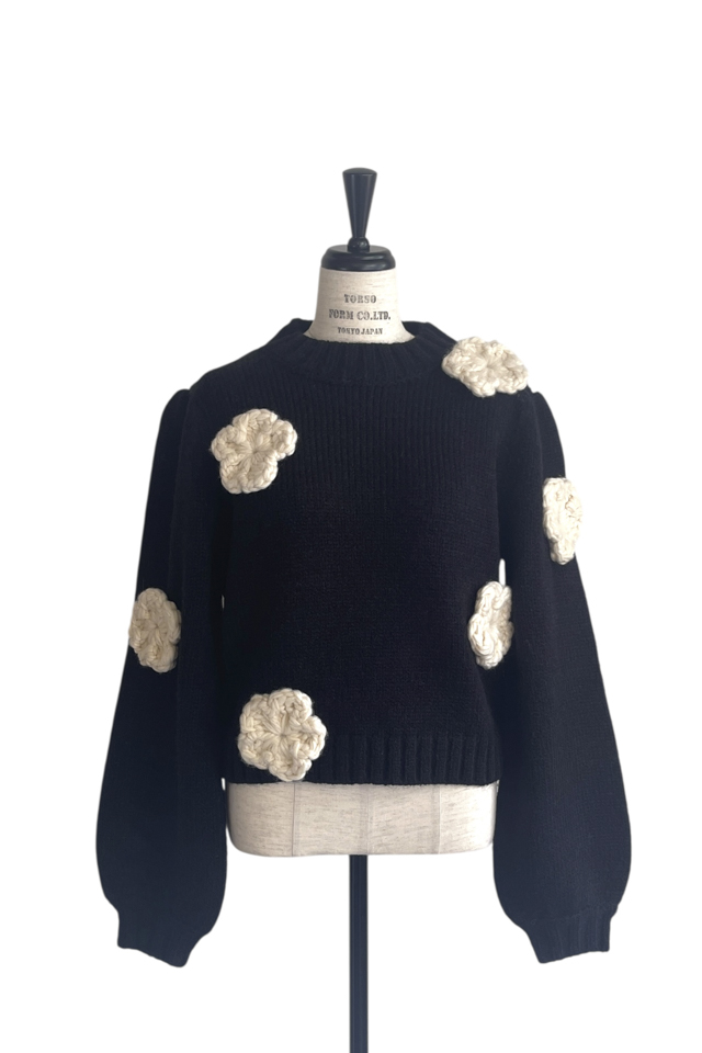 HONEY MI HONEY｜立体フラワーニット｜レディース パフスリーブセーター