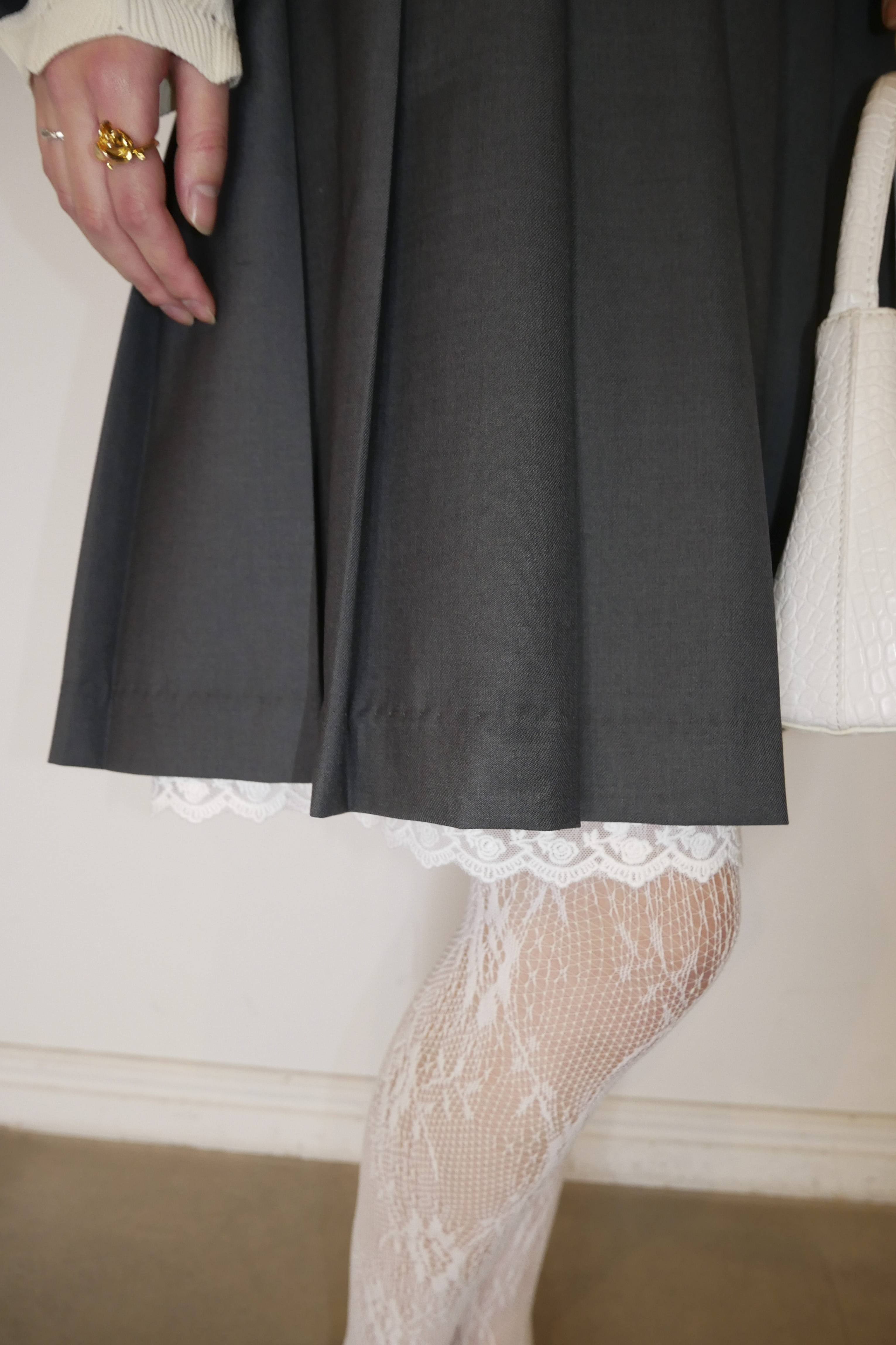 【SOWANWANコラボ】lace frill knee-length pleated skirt