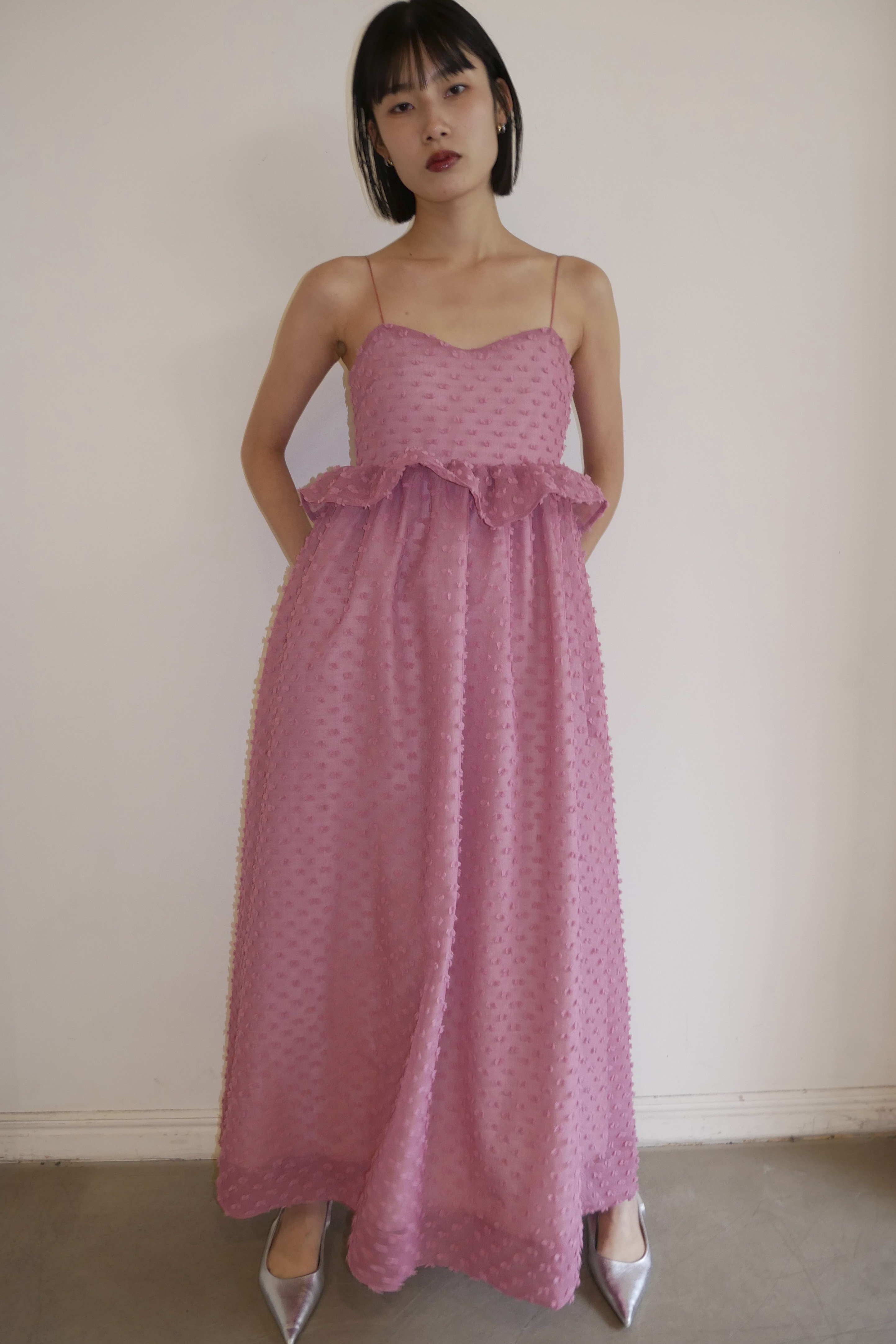 ESPRIT｜dot voile ribbon long one-piece｜ドットボイルリボンロング