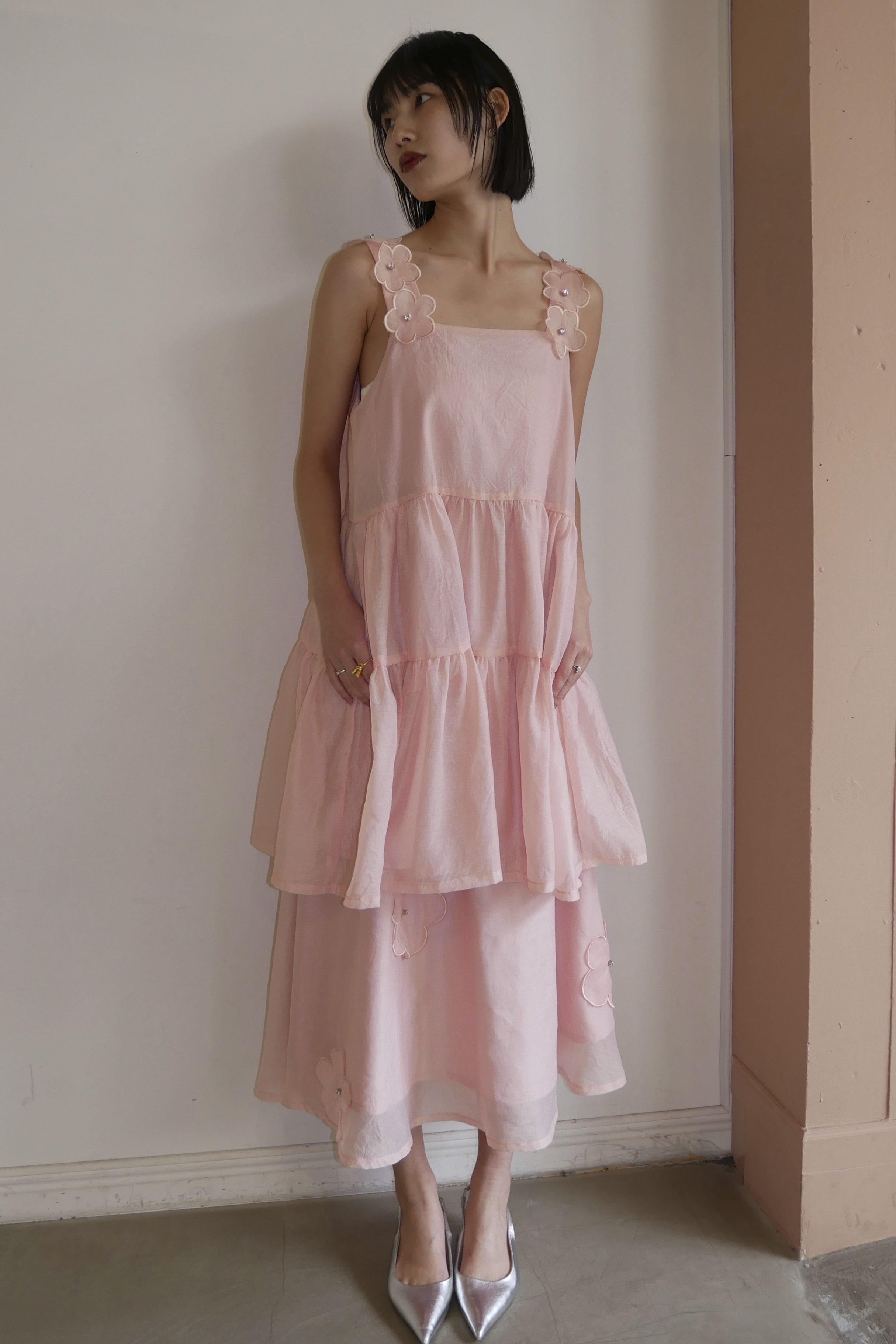 FOXEY ノースリーブ ティアードワンピース ピンク FOXEY（フォクシー） 42671 DRESS MARION ティアード ワンピース