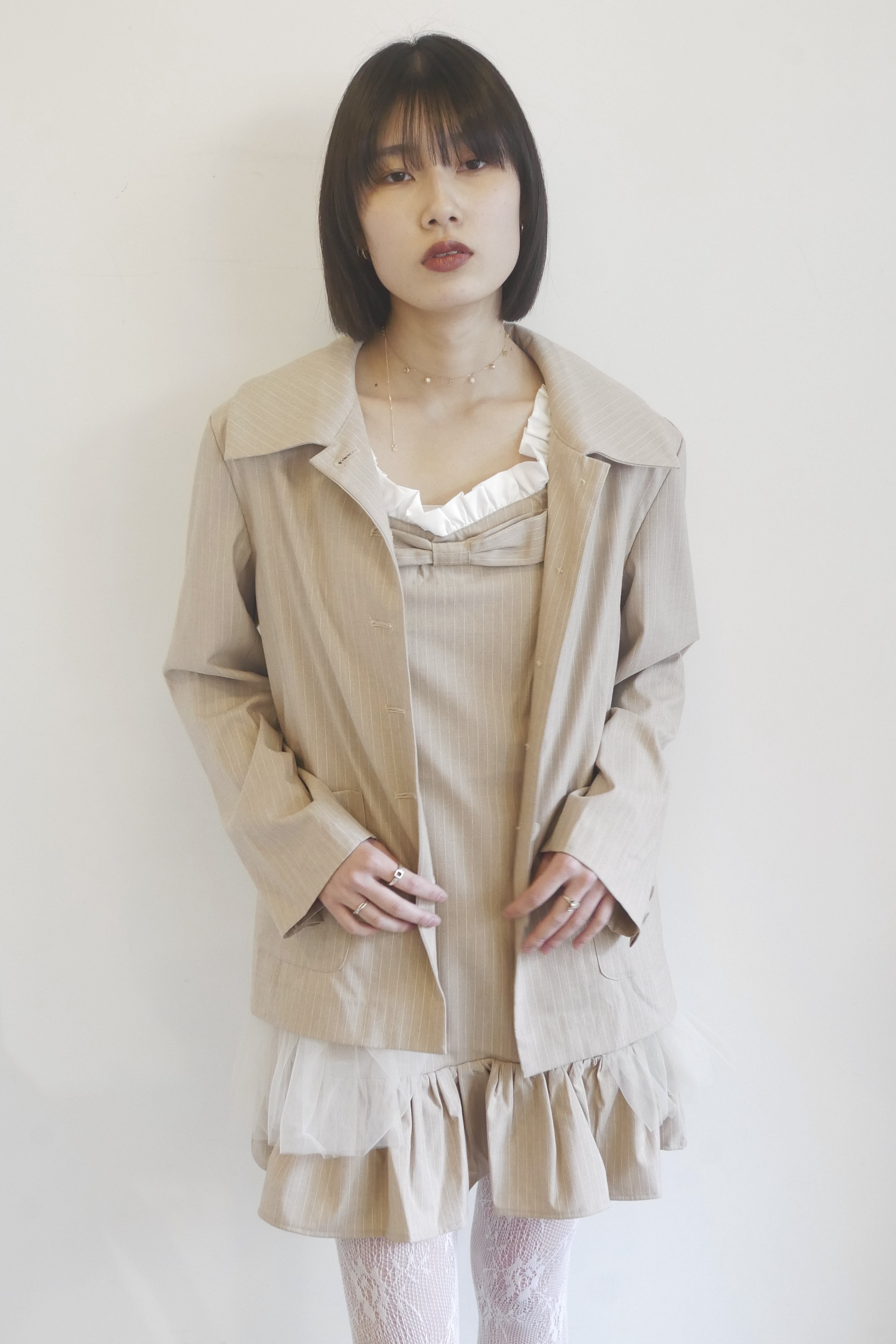 HONEY MI HONEY｜pinstripe tulle docking jacket