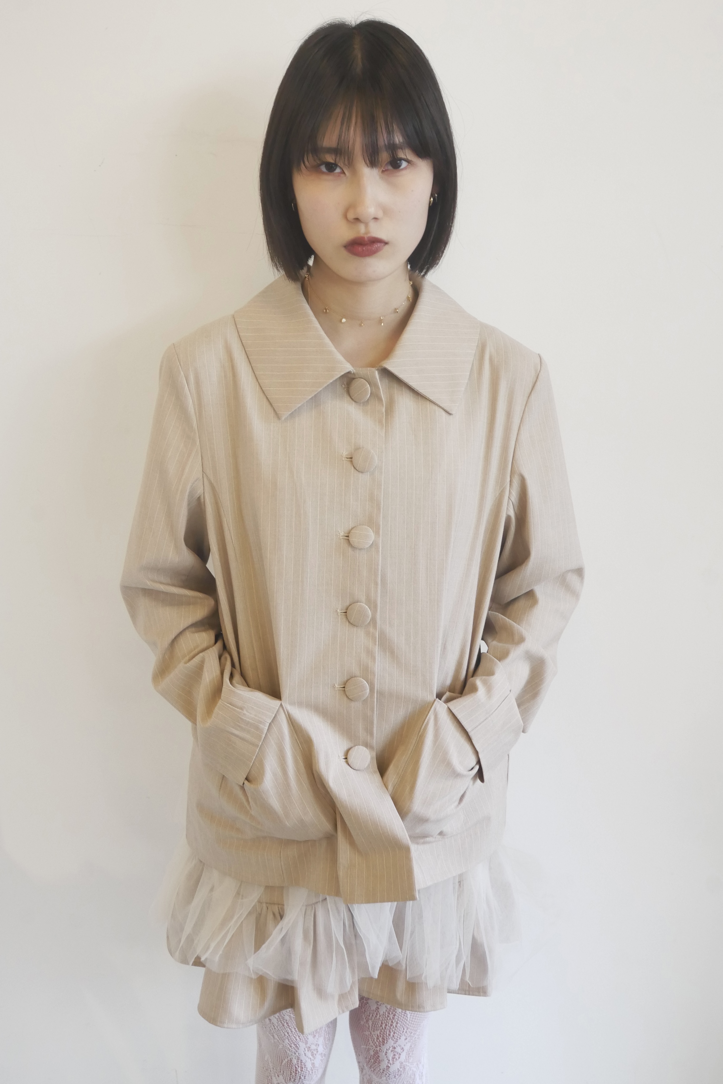 HONEY MI HONEY｜pinstripe tulle docking jacket