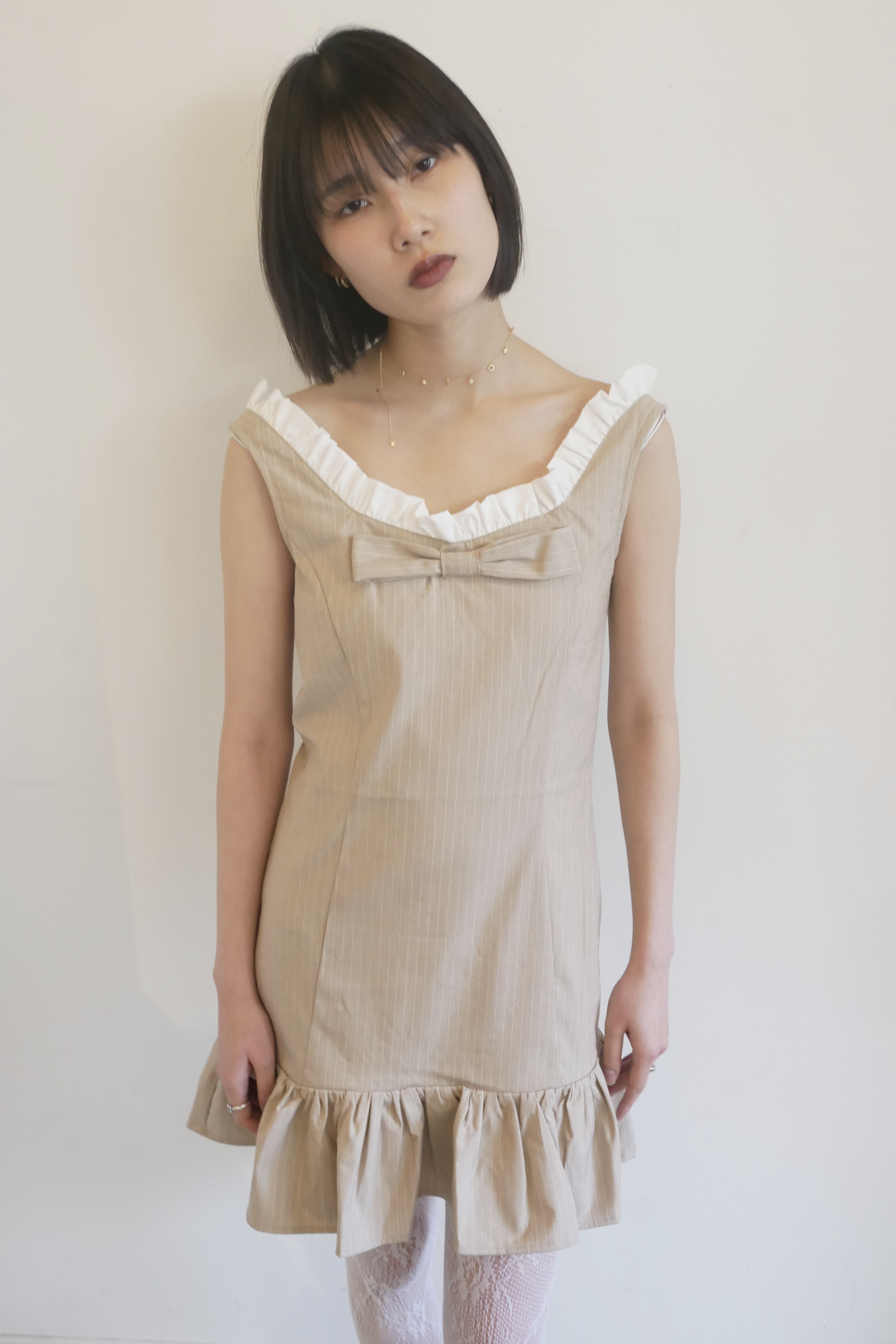 HONEY MI HONEY｜pinstripe ribbon mini one-piece
