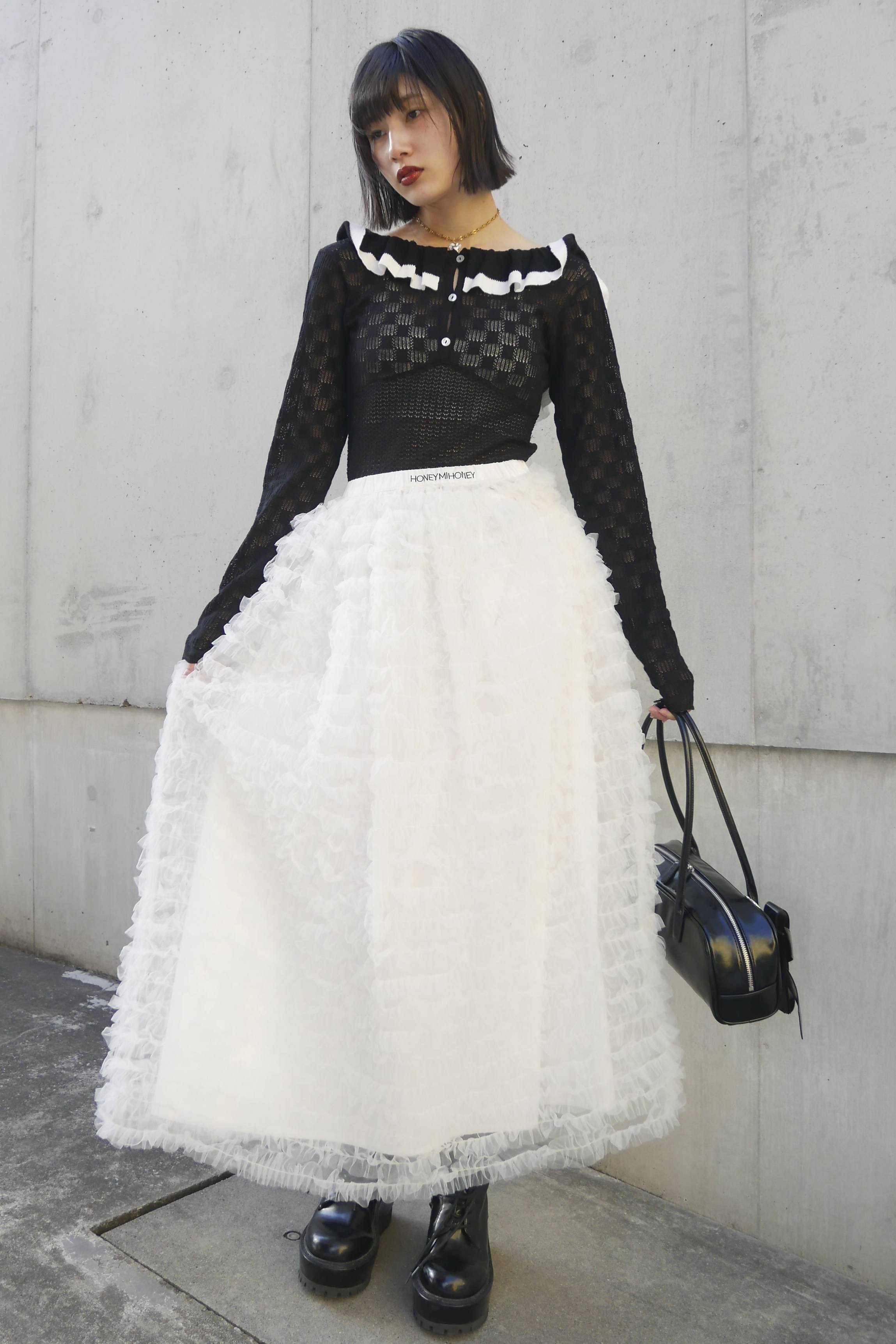 HONEY MI HONEY｜crochet frill knit bodysuit