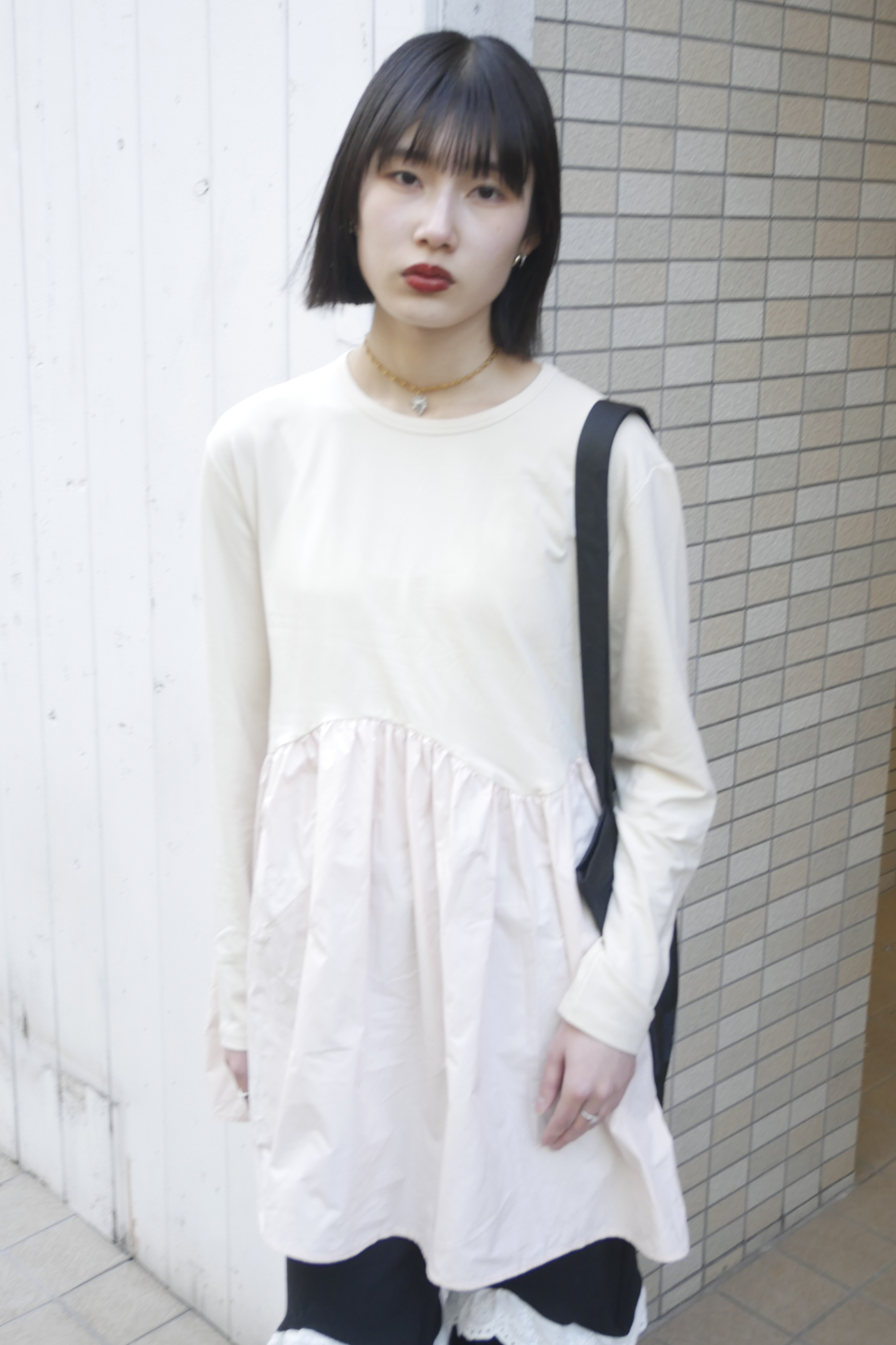 HONEY MI HONEY｜taffeta frill long t-shirt｜タフタフリルロングTシャツ