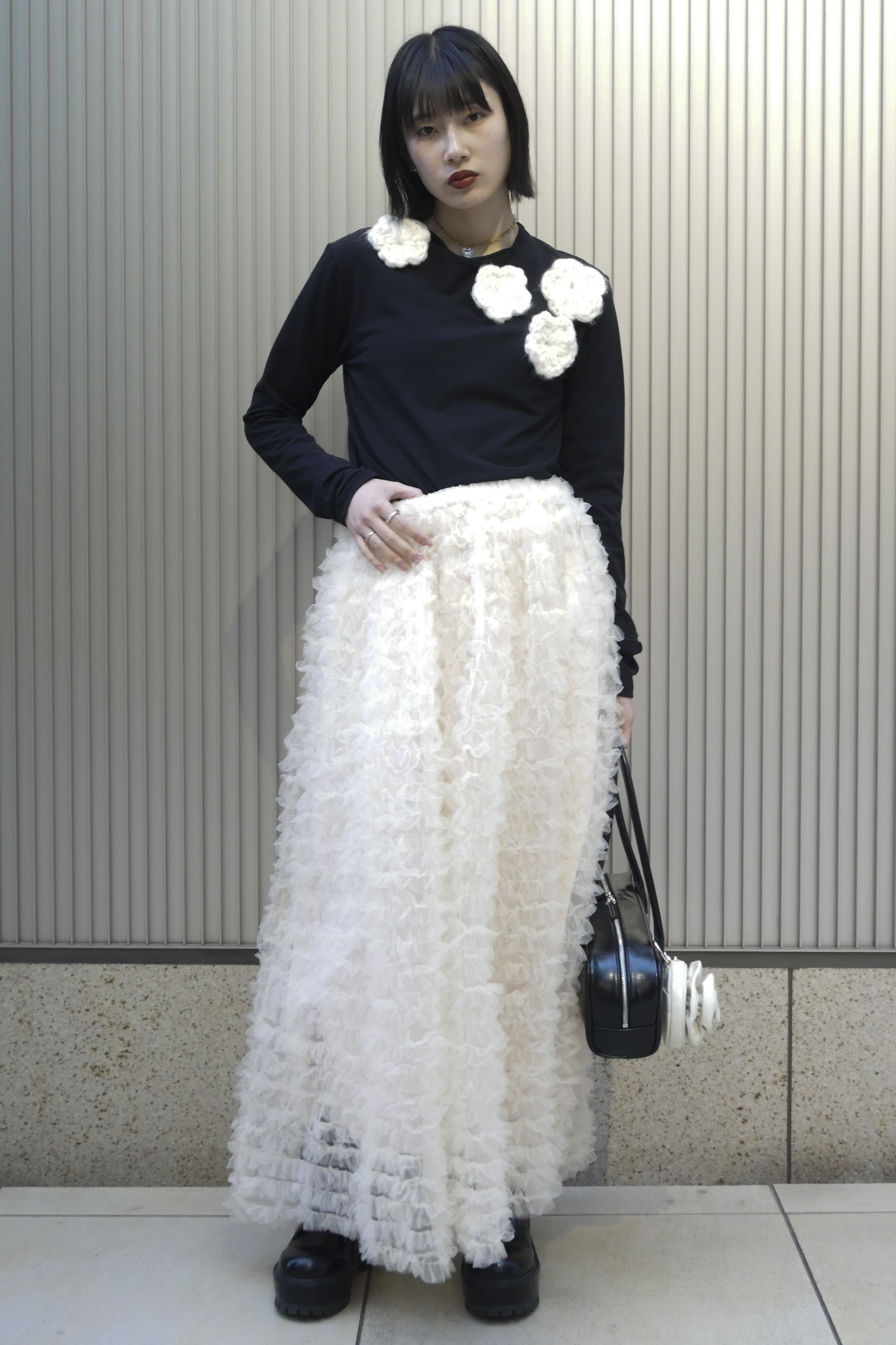 HONEY MI HONEY｜flower long t-shirt｜フラワーニットフラワーロングT