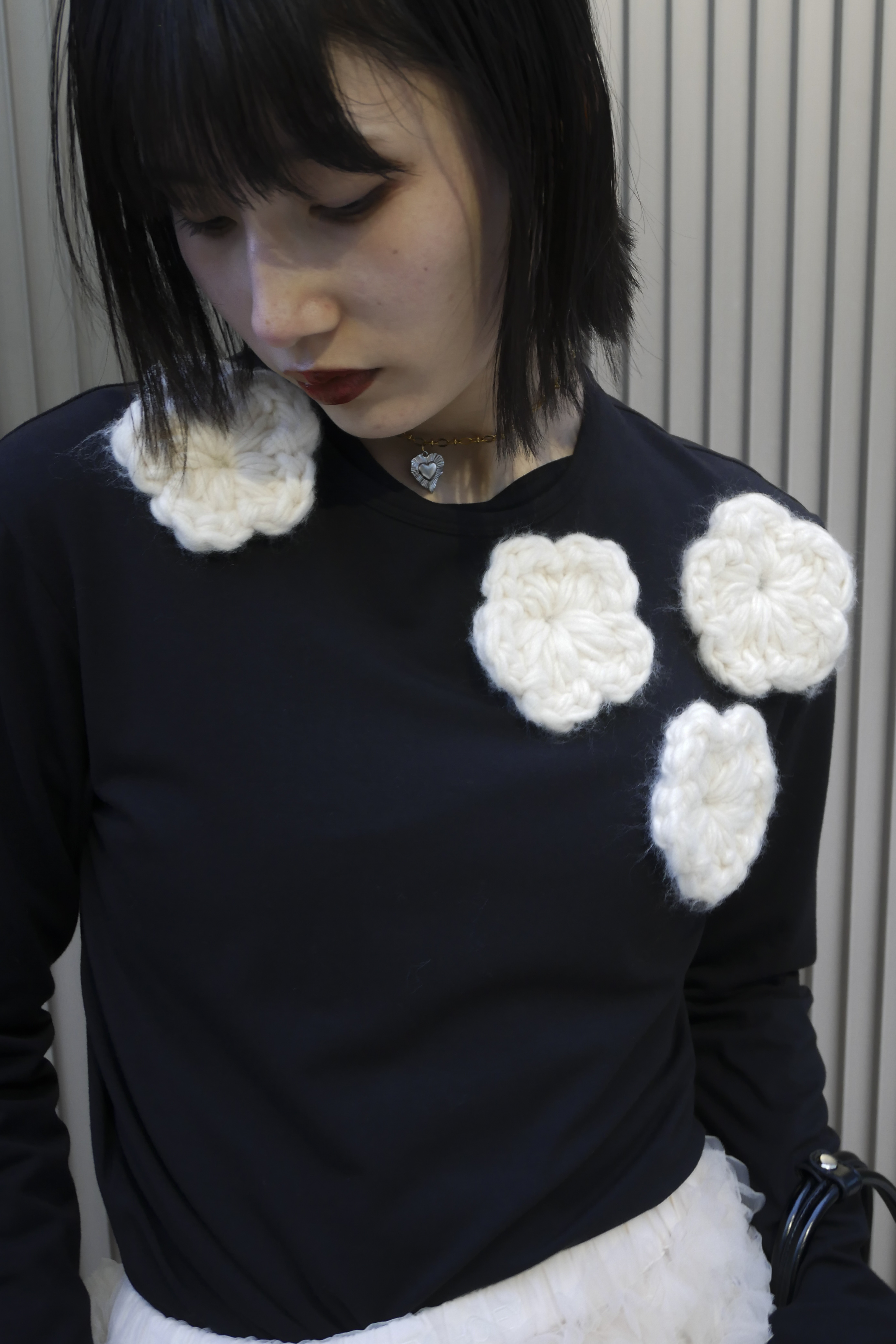 HONEY MI HONEY｜flower long t-shirt｜フラワーニットフラワーロングT