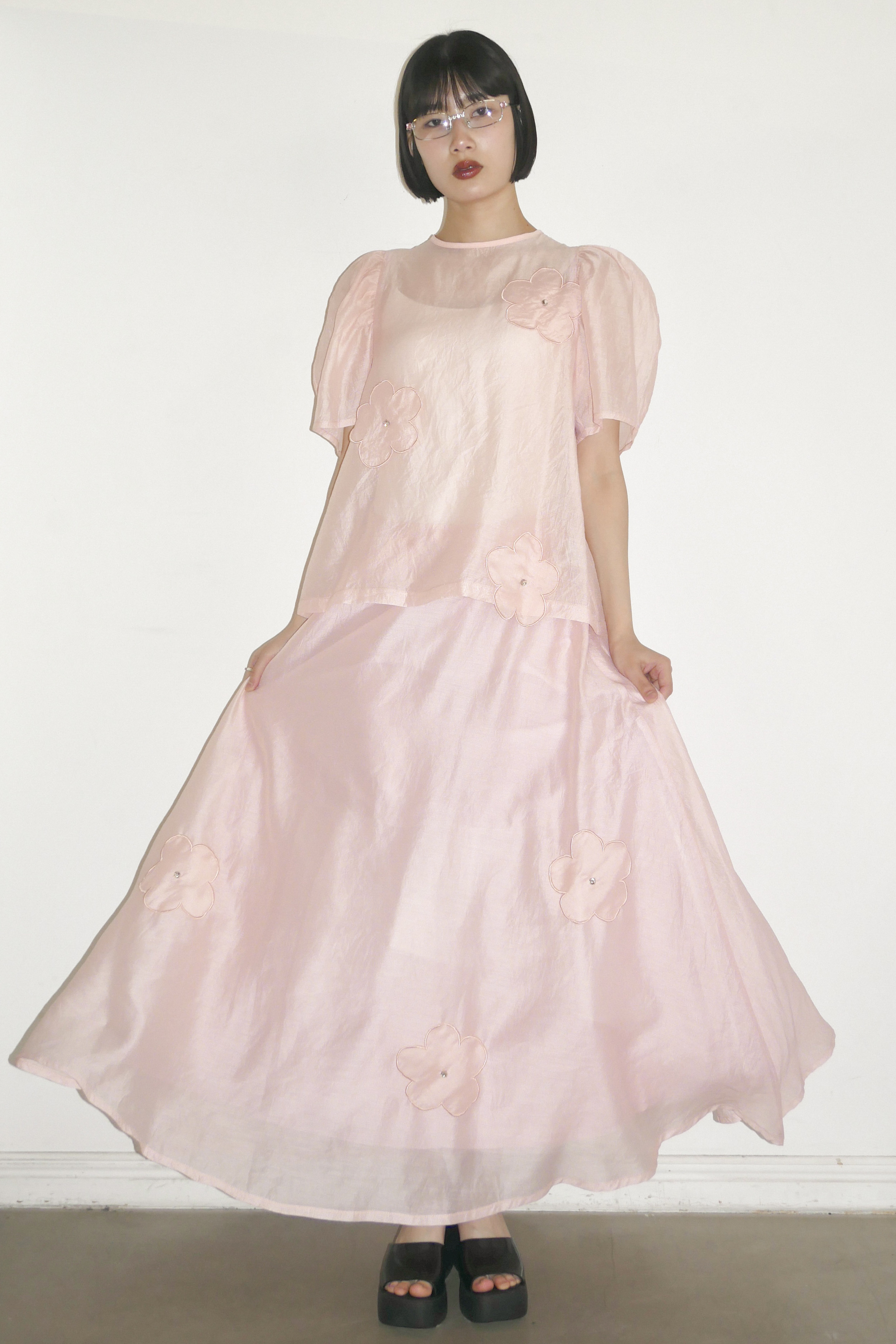 ESPRIT｜flower organdie puff blouse｜フラワーオーガンジーパフブラウス