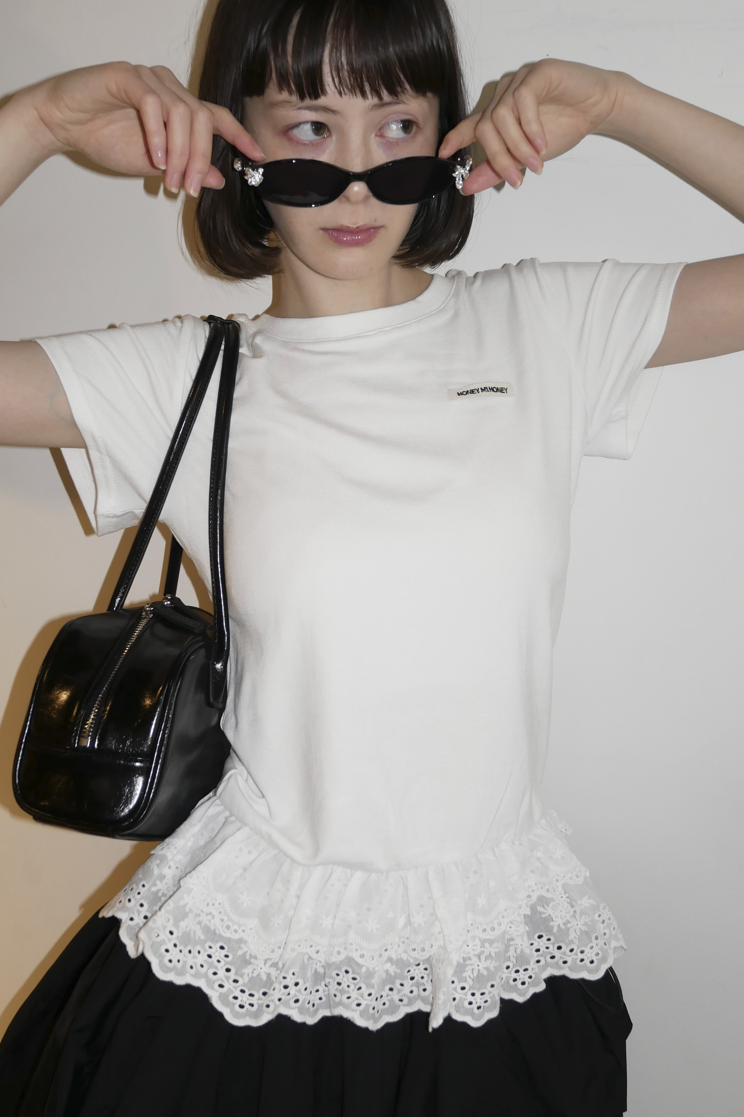 【HONEY MI HONEY】cotton lace frill t-shirt