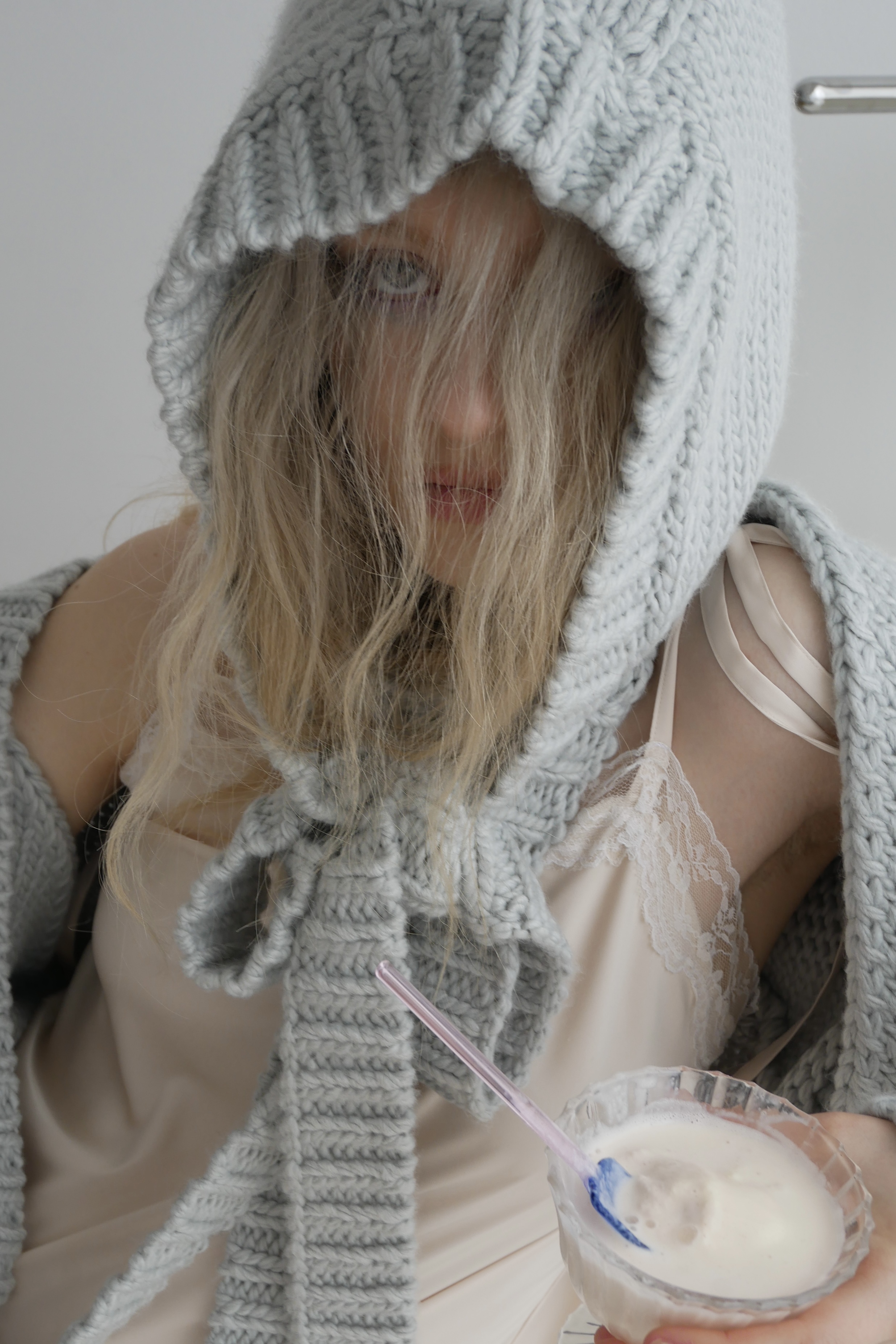 【HONEY MI HONEY】knit ribbon balaclava