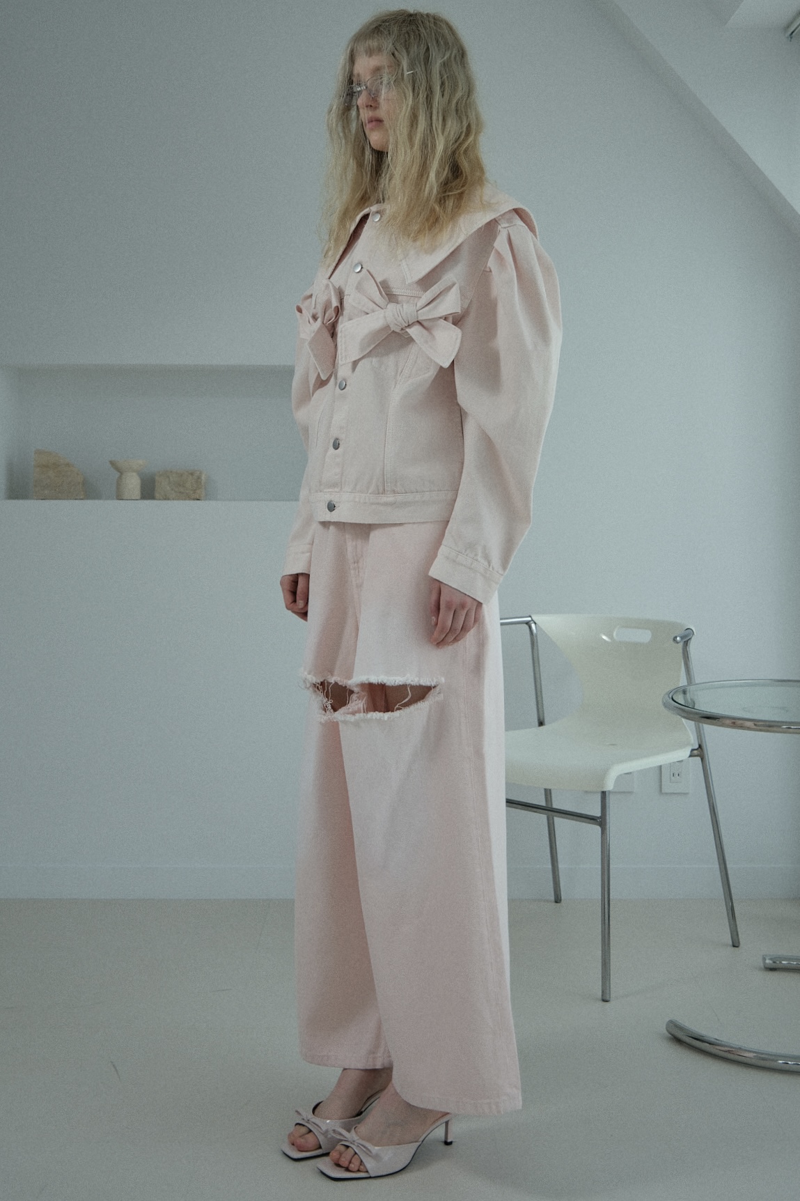 ribbon sailor collar denim jacket | HONEY MI HONEY
