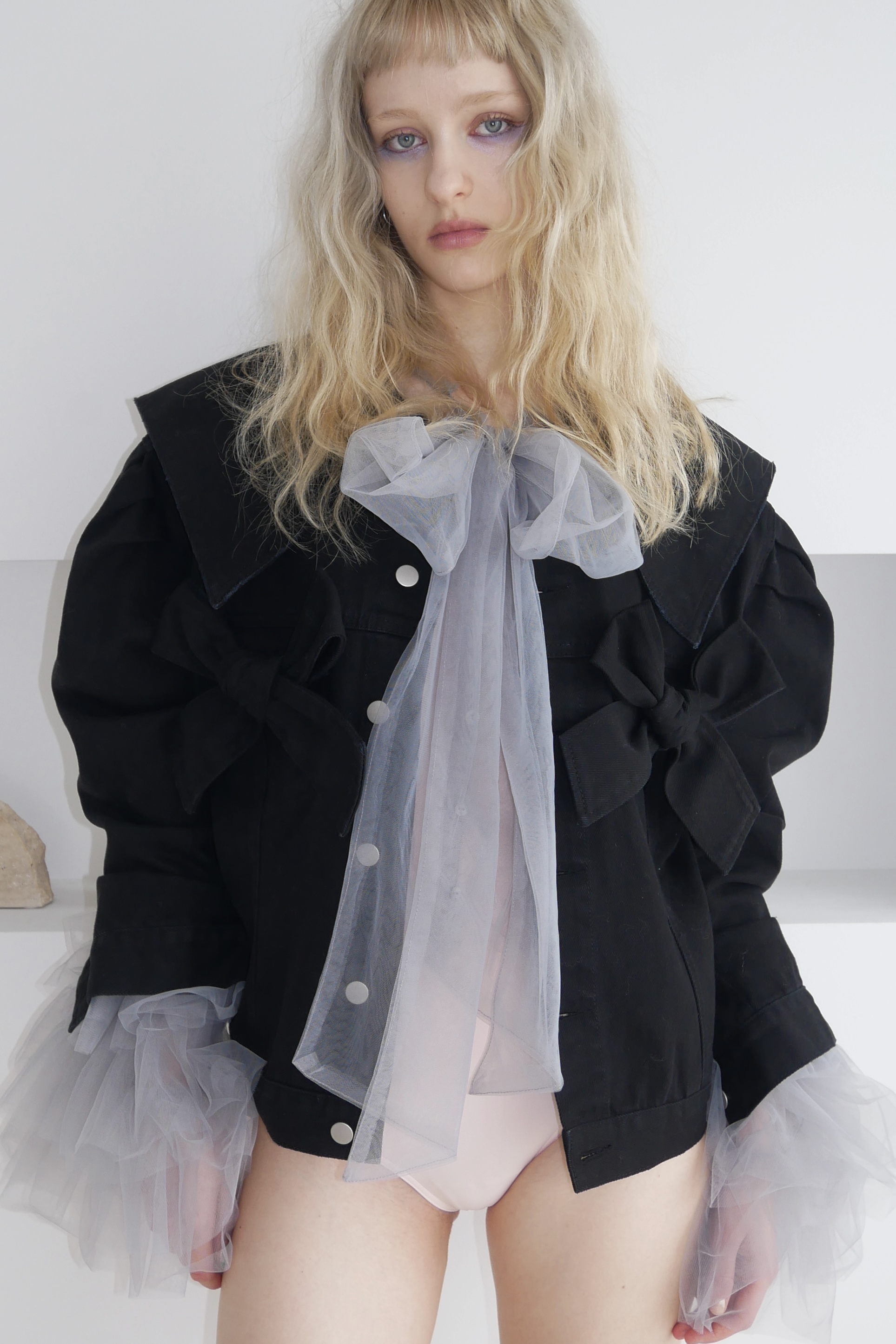 ribbon sailor collar denim jacket | HONEY MI HONEY