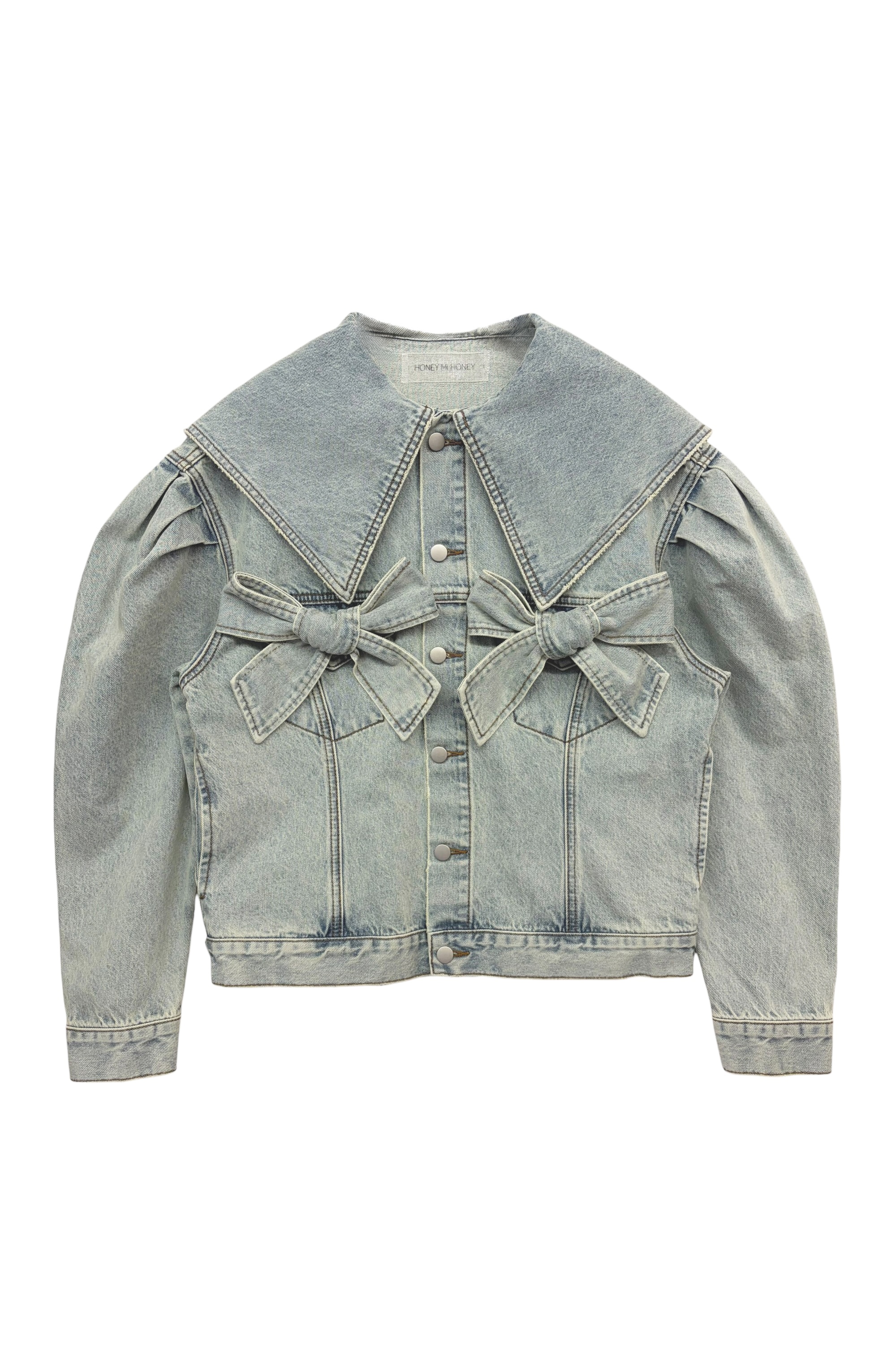 ribbon sailor collar denim jacket | HONEY MI HONEY