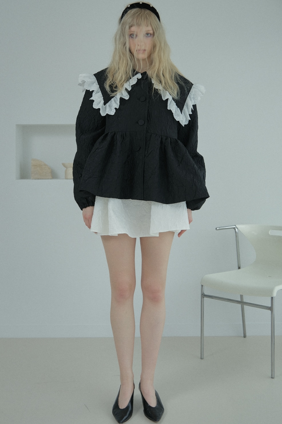 cotton frill quilting sailor peplum coat | HONEY MI HONEY