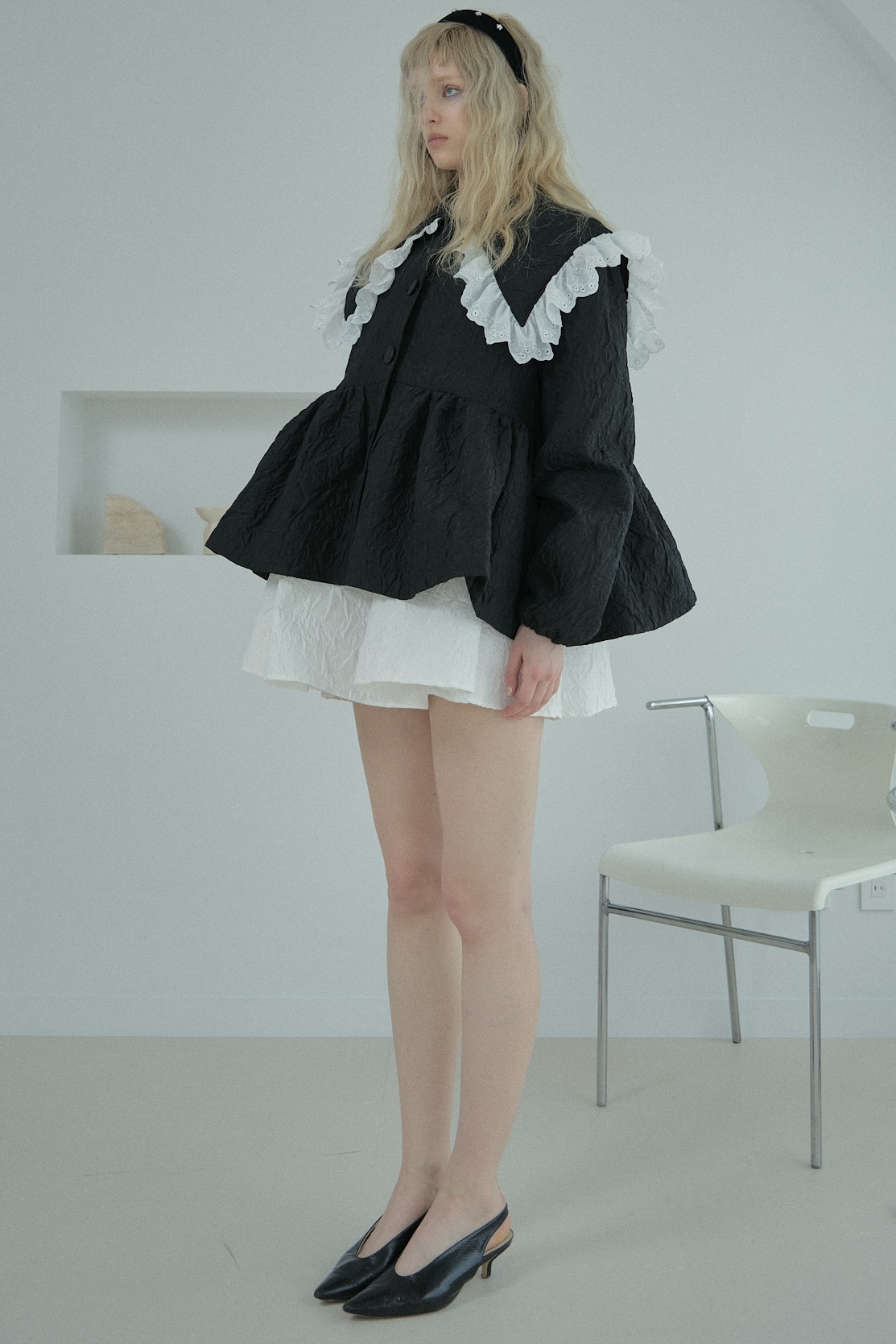 cotton frill quilting sailor peplum coat | HONEY MI HONEY
