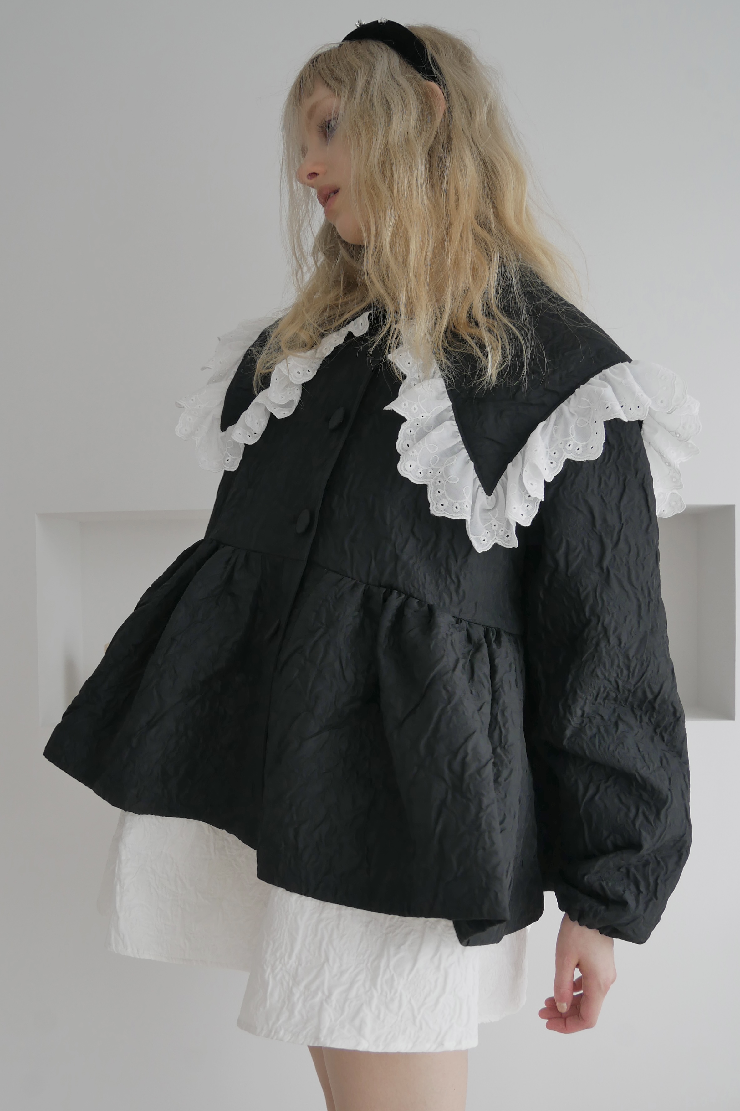 【HONEY MI HONEY】cotton frill quilting sailor peplum coat