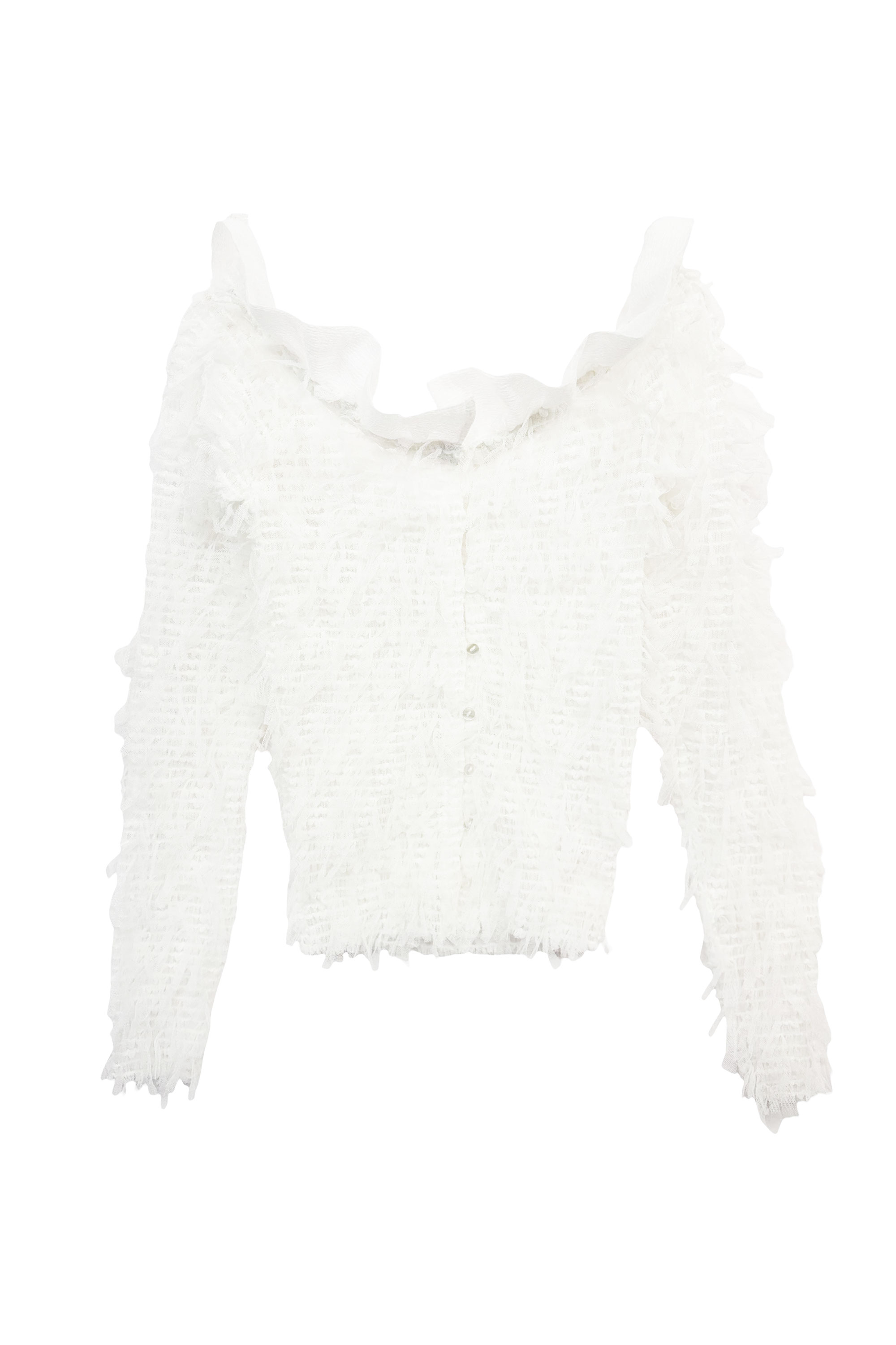 fringe off shoulder cardigan | HONEY MI HONEY