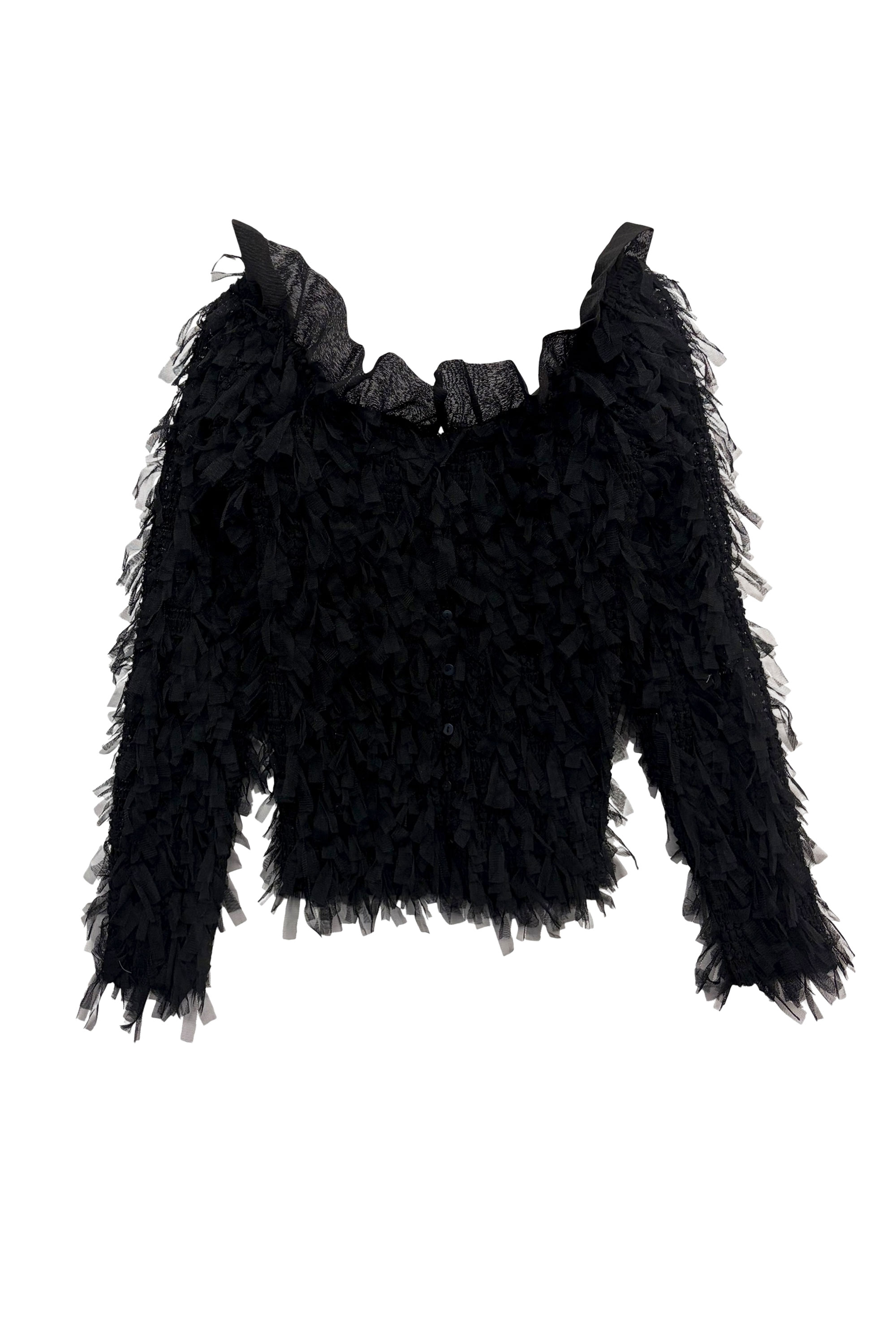 fringe off shoulder cardigan | HONEY MI HONEY