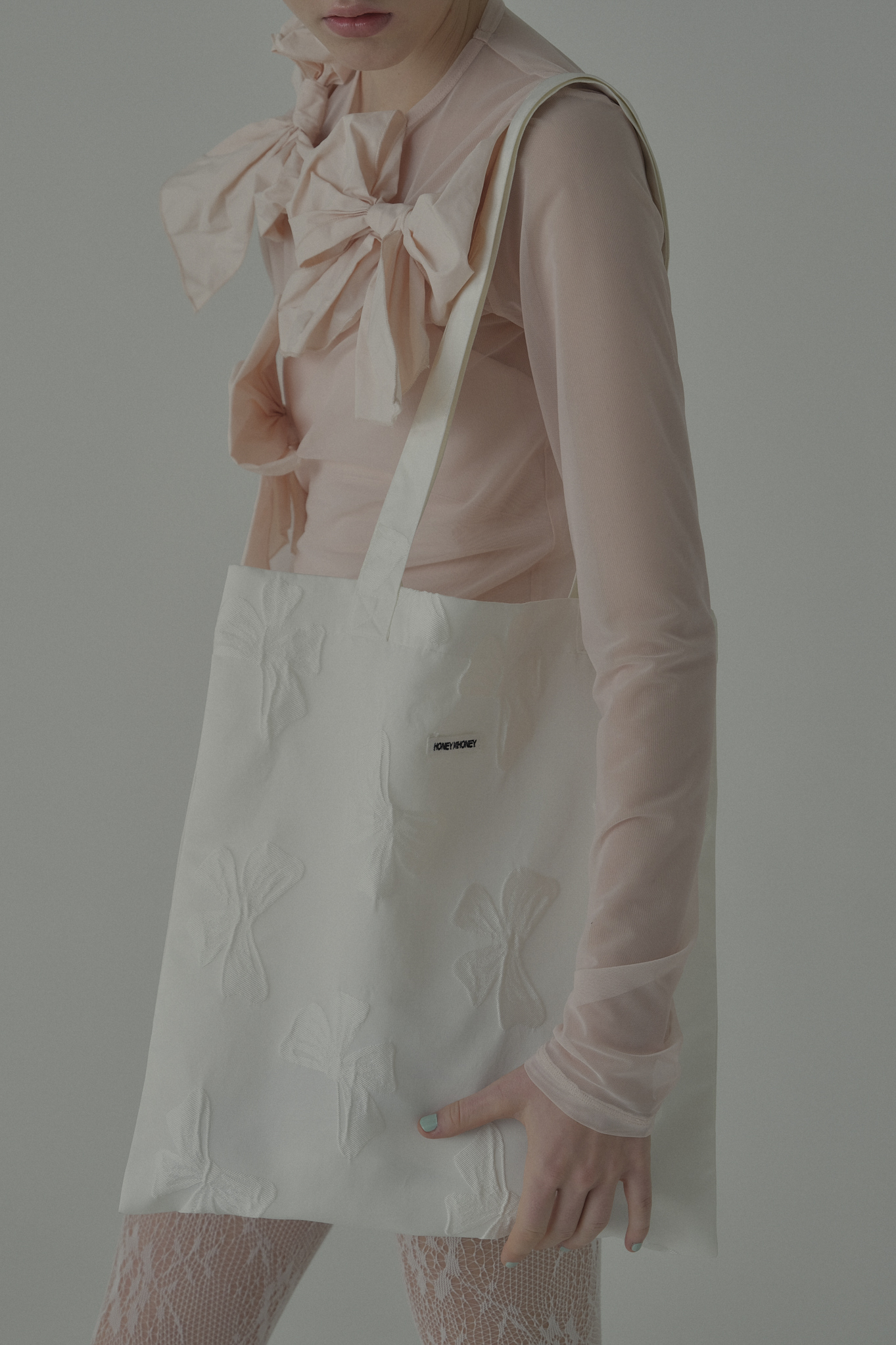 ハニーミーハニー 今期バックリボンカーデ新品 HONEY MI HONEY｜ribbon jacquard tote bag