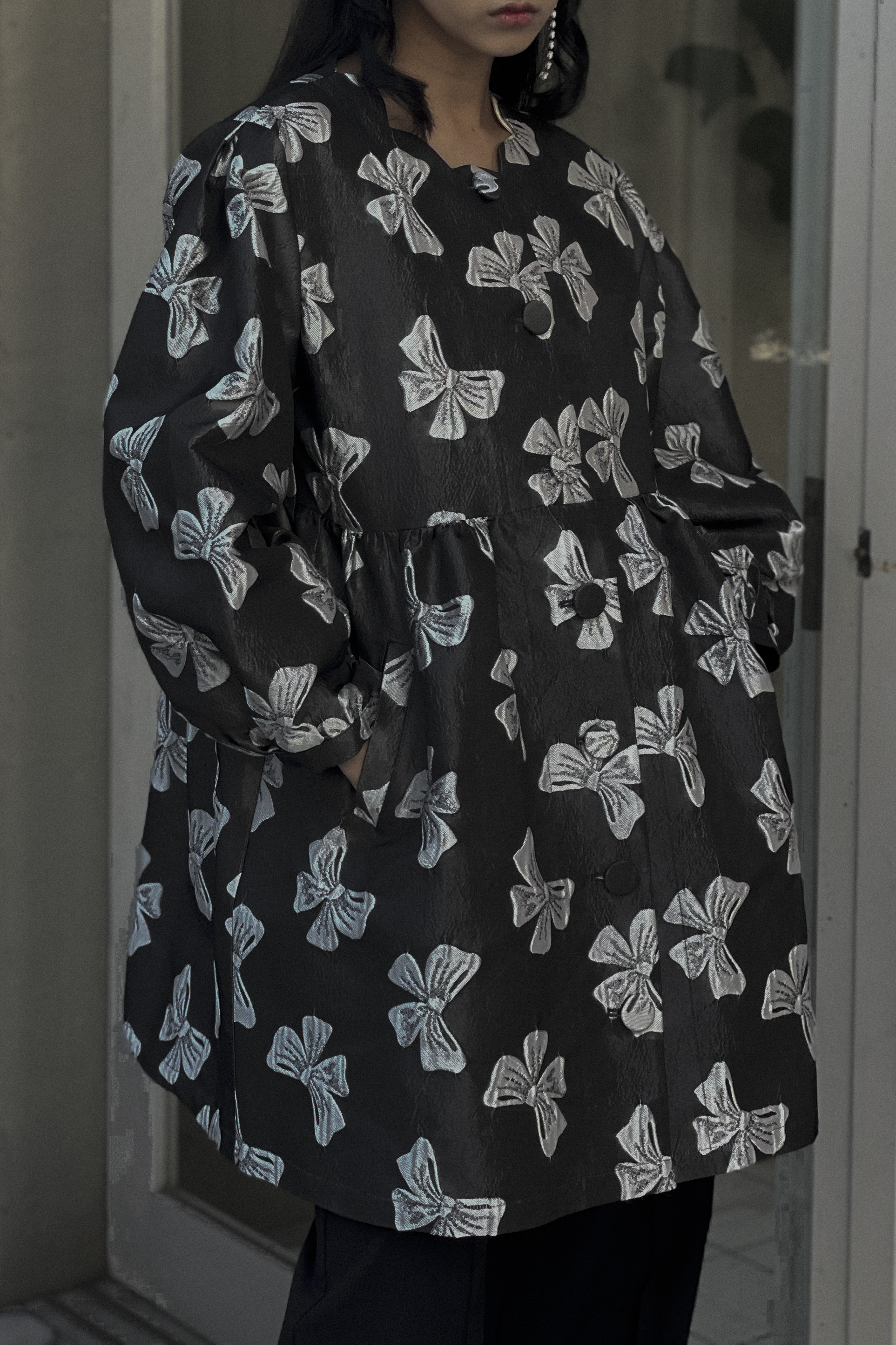 HONEY MI HONEY｜ribbon jacquard tunic jacket｜レディース