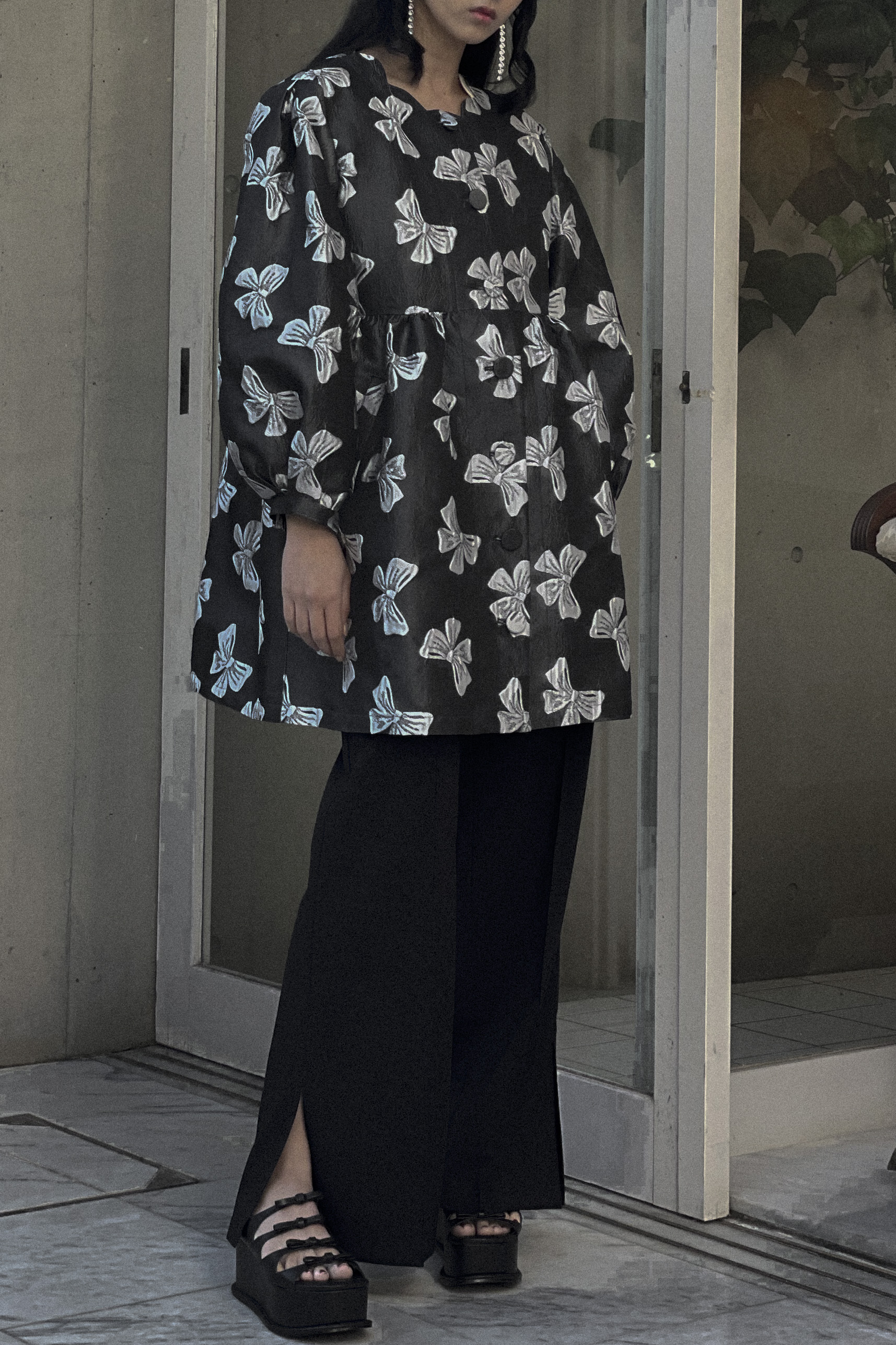 HONEY MI HONEY｜ribbon jacquard tunic jacket｜レディース