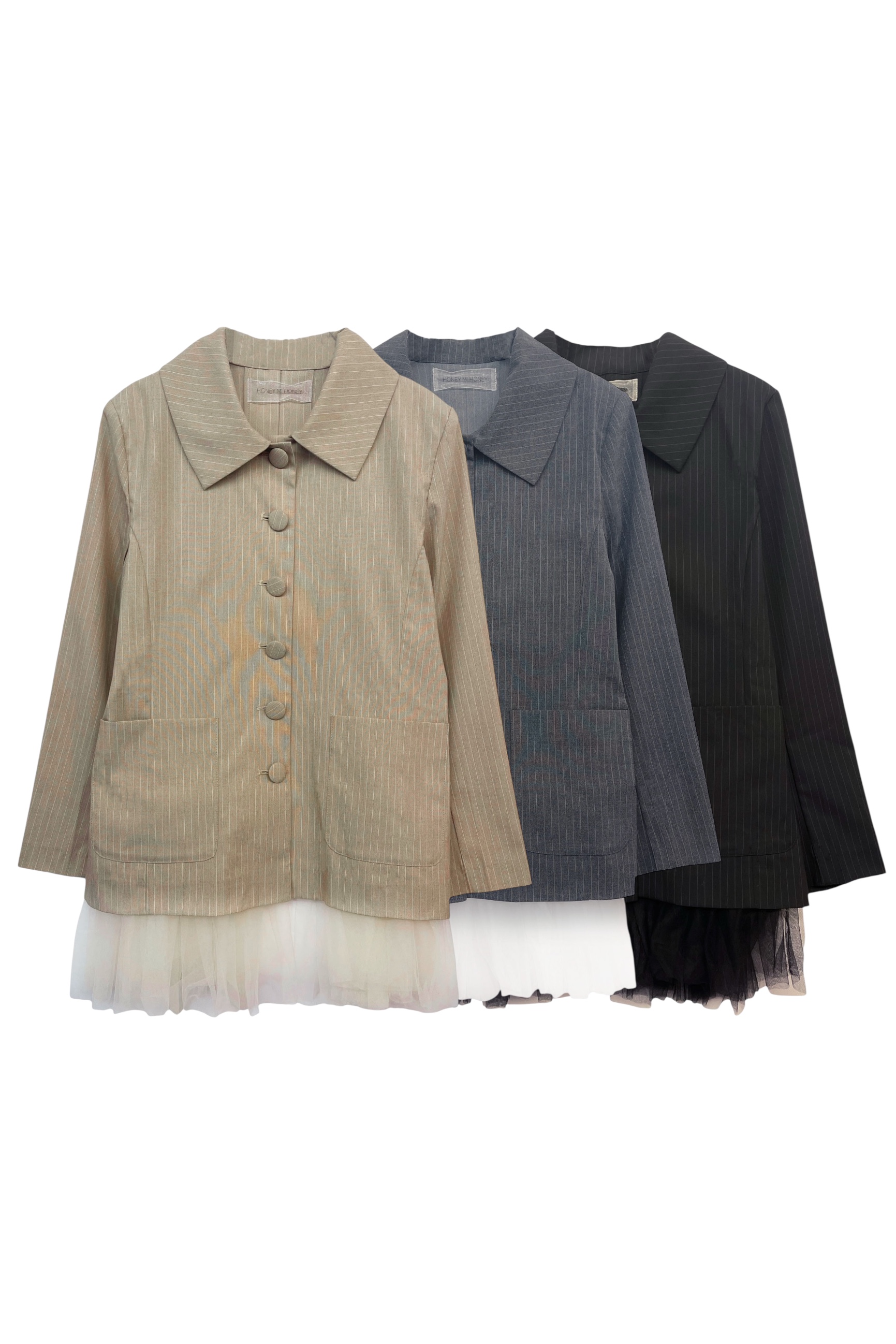 HONEY MI HONEY｜pinstripe tulle docking jacket