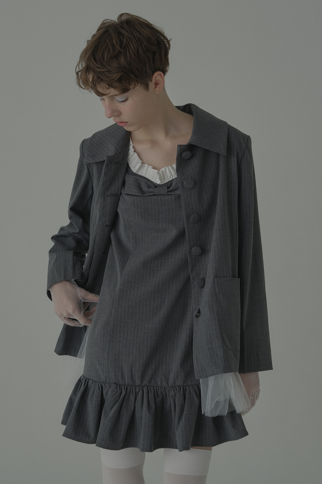 HONEY MI HONEY｜pinstripe tulle docking jacket