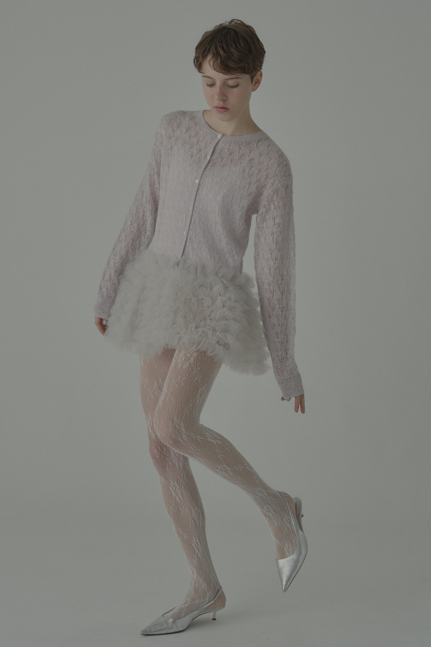 HONEY MI HONEY｜sheer mohair tulle peplum cardigan