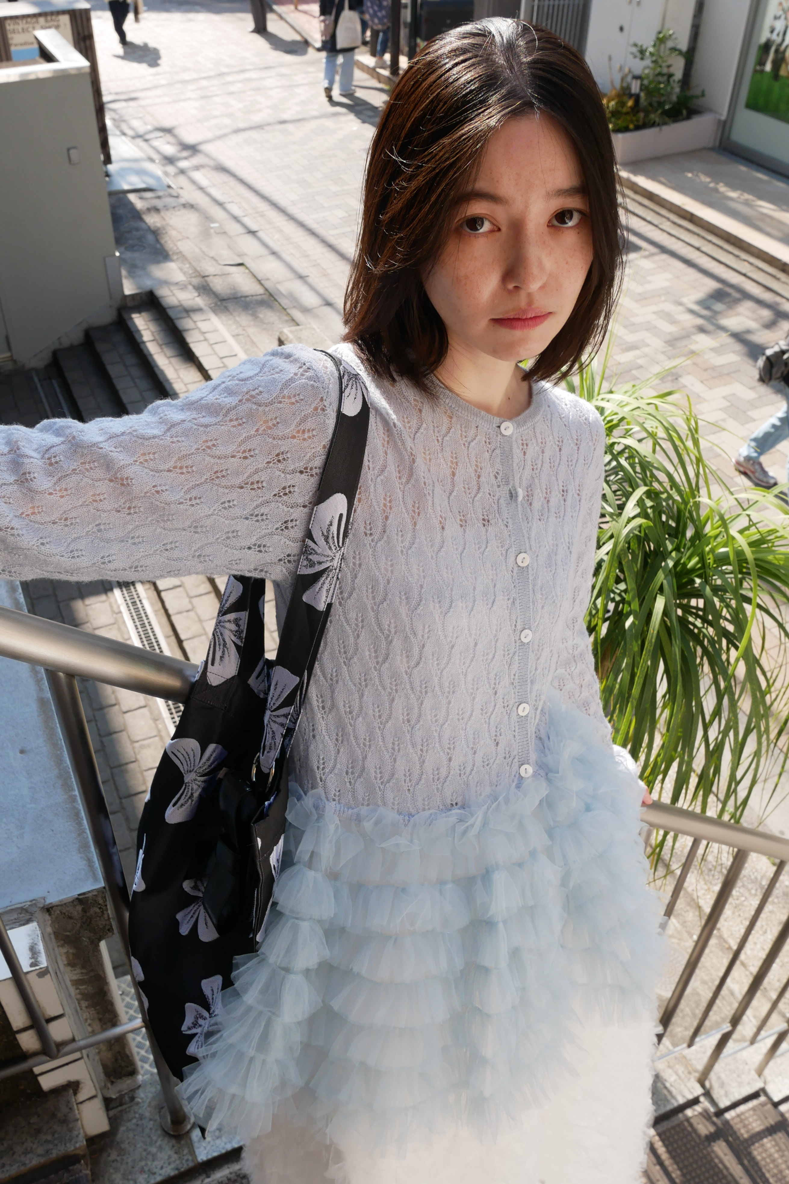 honey mi honeyモヘアニットカーディガン HONEY MI HONEY｜sheer mohair tulle peplum cardigan