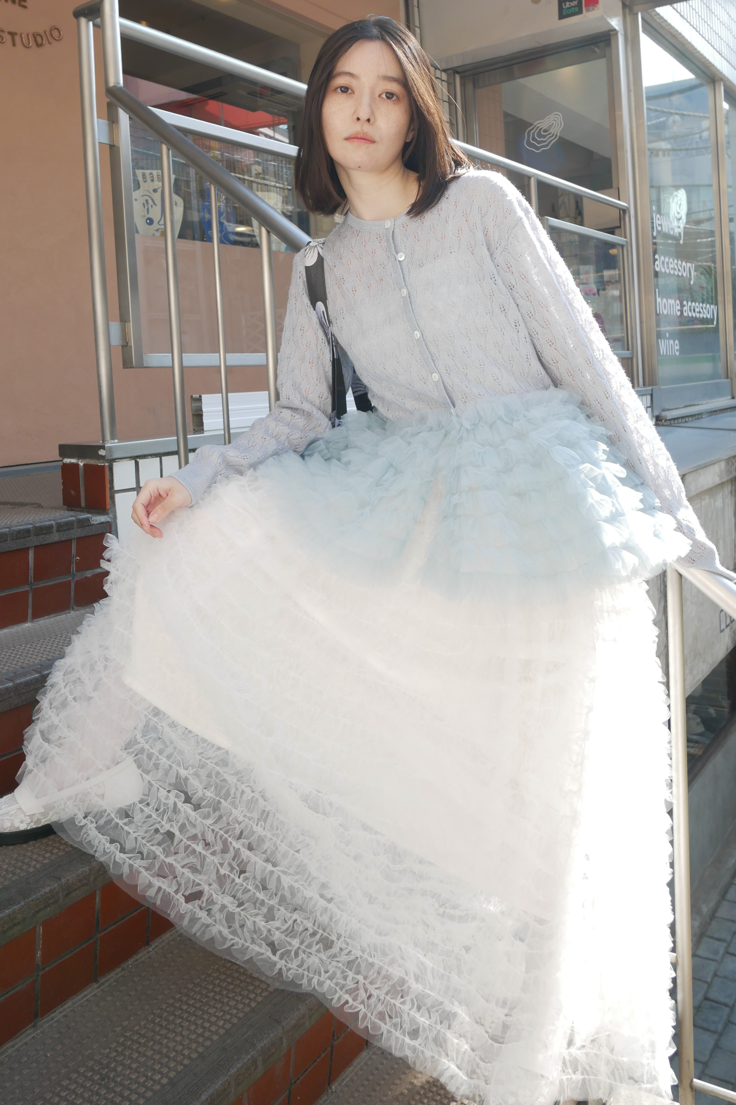 ハニーミーハニー　チュールペプラムカーディガン HONEY MI HONEY｜sheer mohair tulle peplum cardigan