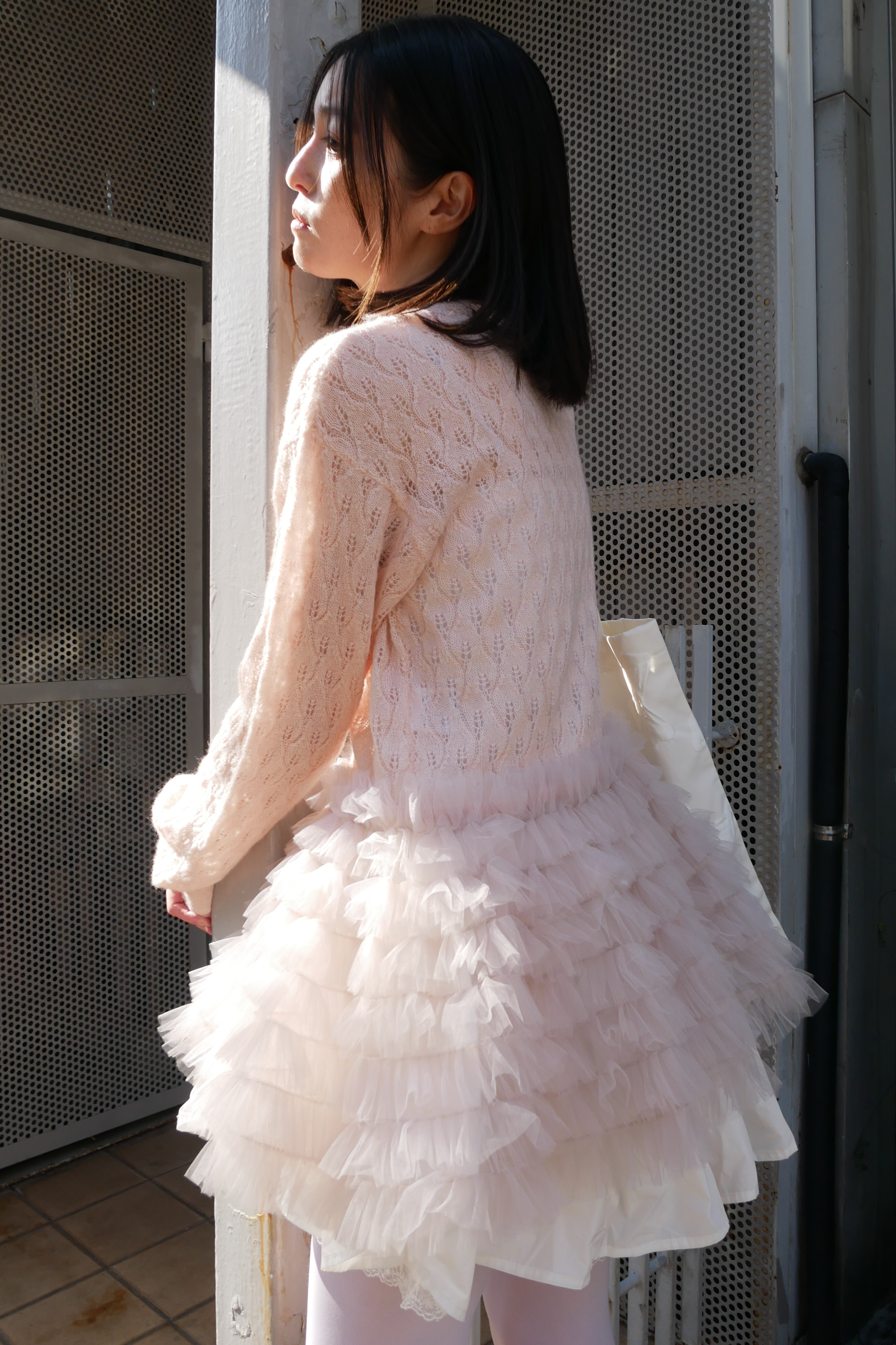 HONEY MI HONEY｜sheer mohair tulle peplum cardigan