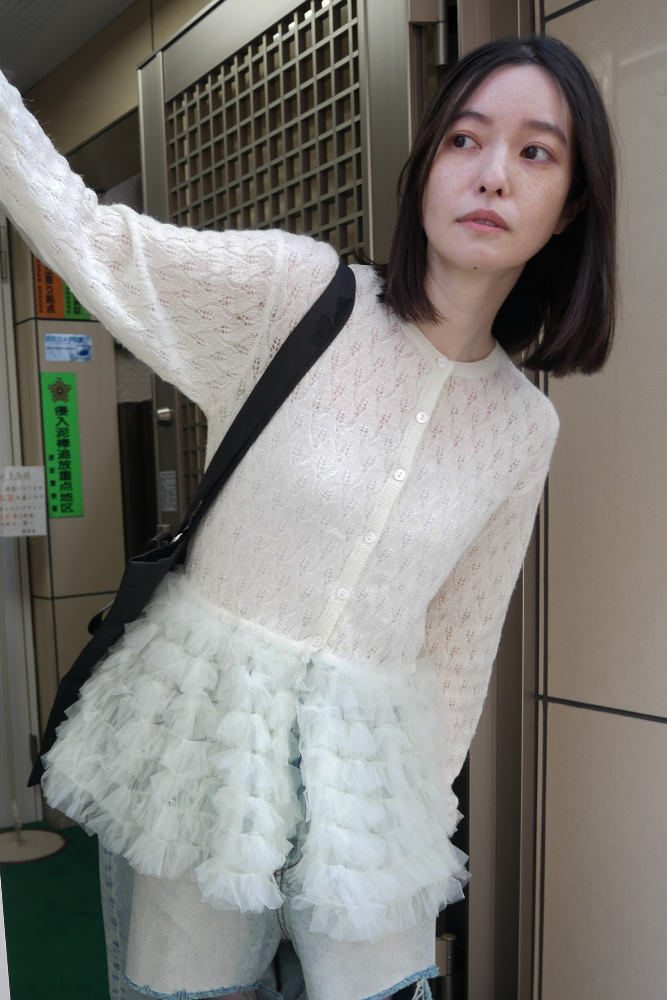 こじはるオーダーhoney mi カーデ HONEY MI HONEY｜sheer mohair tulle peplum cardigan